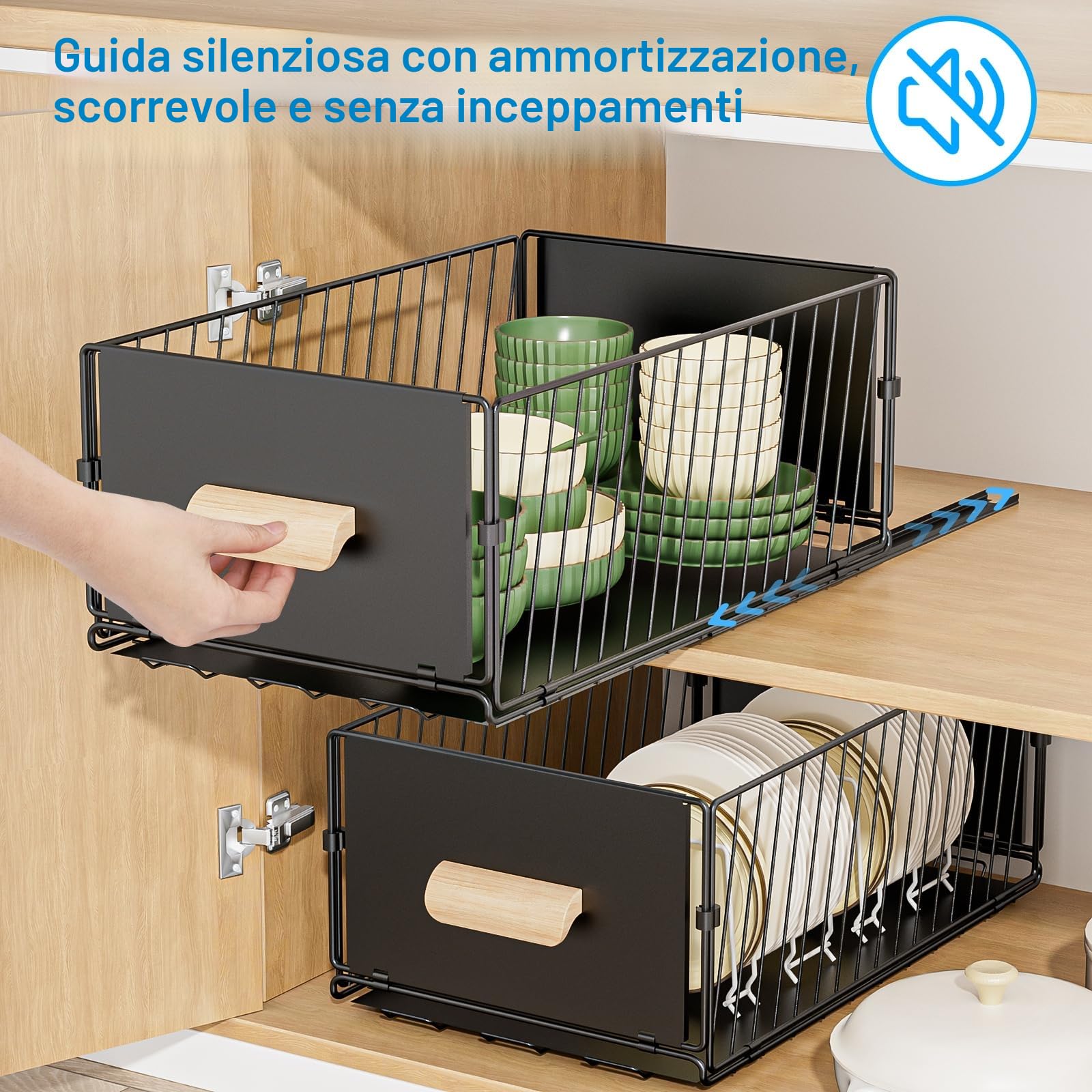Diealles Shine Cassetto Estraibile Cucina, 24x40x17CM Cassetti Scorrevoli per Cucina, Senza Bisogno di Trapano Cassetto Telescopico per Armadi