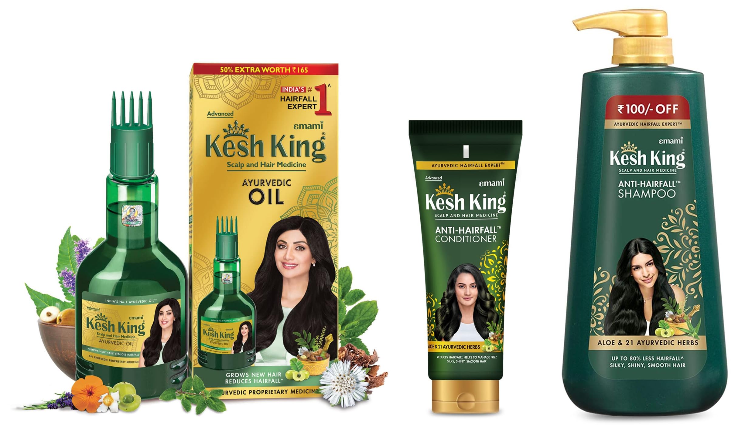 Kesh King Ayurvedic Anti Hairfall Oil 300ml With Anti Hair Fall Shampoo 600ml and Conditioner 200ml