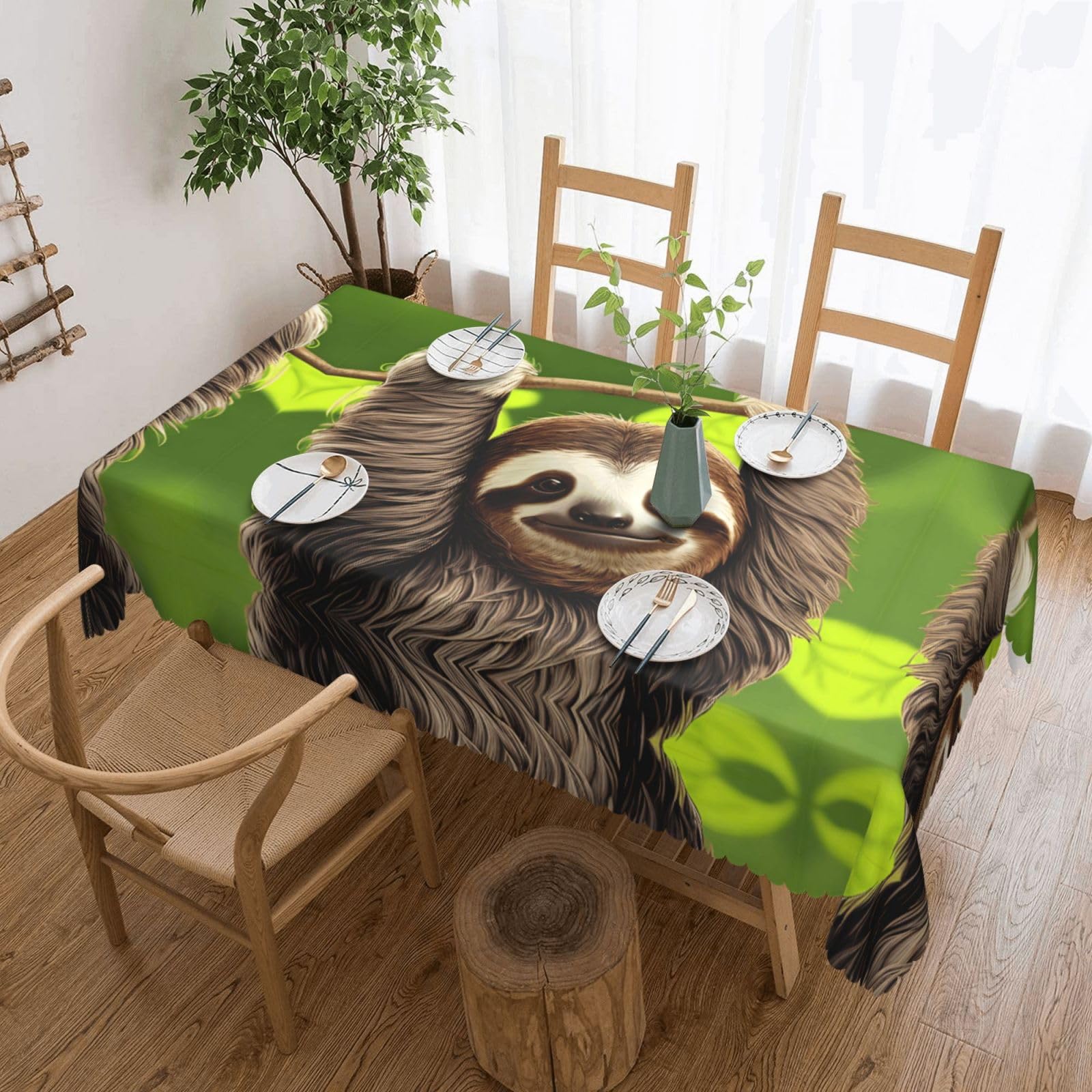 HLSBSSL Cute Sloth Patterned square lace tablecloth, wrinkle-resistant and durable, suitable for dining tables, parties, etc.