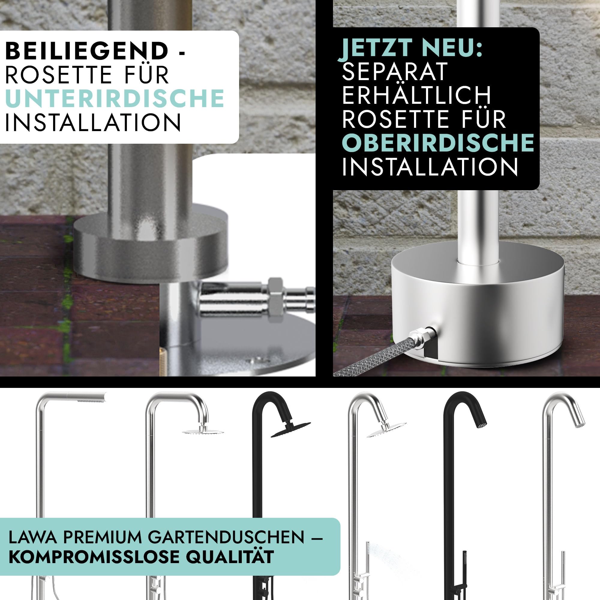 Außendusche Gartendusche V2A 304 Edelstahl Warm Kalt mit Handbrause Sauna Dusche für Warmwasser- Kaltwasseranschluss Pooldusche Garten Aussendusche Schwimmbaddusche