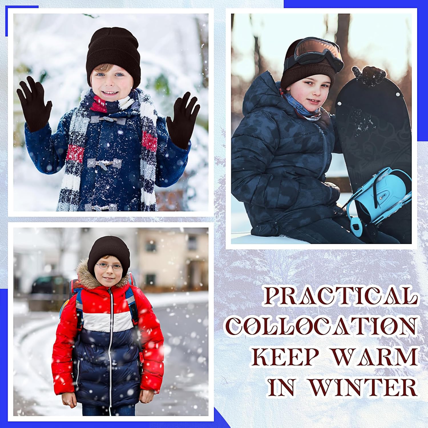 24 Pcs Kids Hats and Gloves Sets Winter Knit Beanie Hat Gloves Bulk Warm Unisex Cap for Boy Child Girl Cold Weather - Image 5