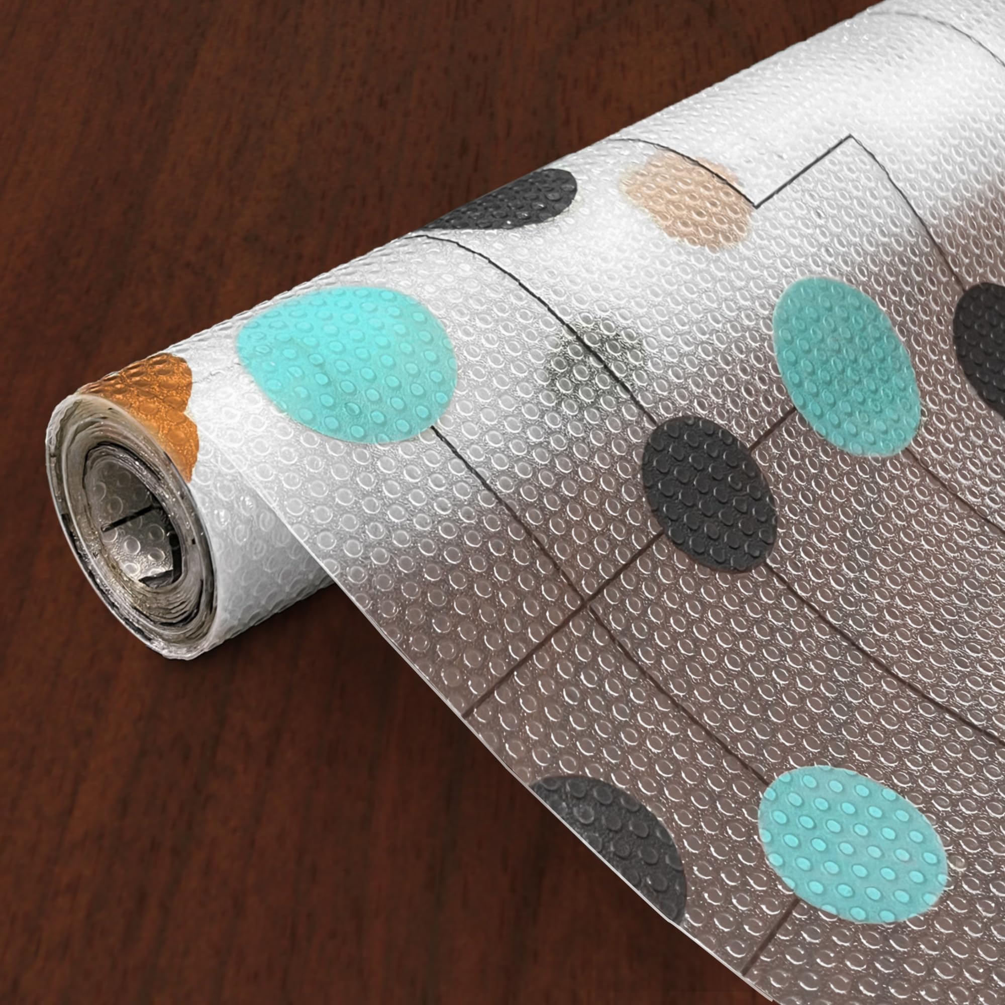 Yellow Weaves PVC Kitchen Mat Fridge Mats 45 cm X 5 Meters Anti Slip Roll, Shelf Liners Sheet for Kitchen, Shelves, Cabinet, Drawer, Wardrobe, Refrigerator, Table (Multi Dots)