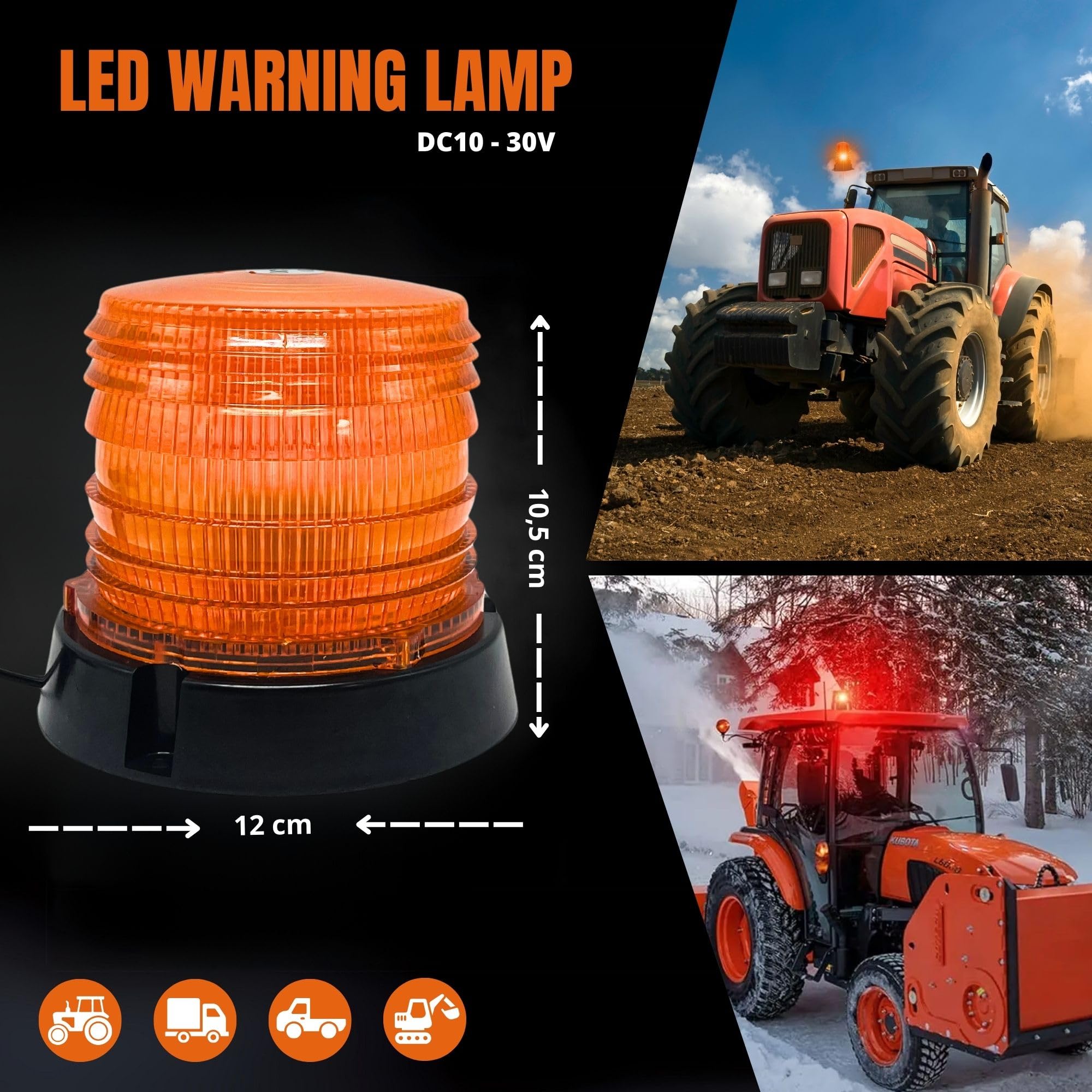 LED Lampeggiante Stroboscopica DC10-30V con Base Magnetica, Luce di Emergenza per Trattore con Spina Accendisigari, Lampeggiante di Avvertimento per Camion, Carrello Elevatore.