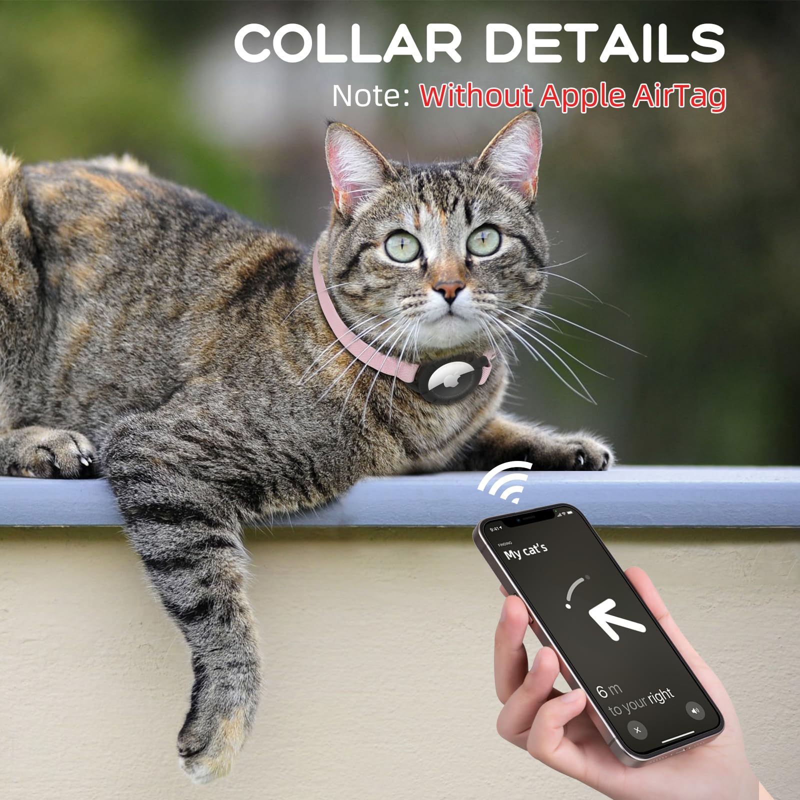 AirTag Katzenhalsbänder, dehnbares Halsband mit Apple Air Tag Halter und Glocke | Breakaway – Ultra Design Elastisch – GPS-Tracking-Halsbänder – verstellbare Größe für Katzen und Welpen 19,1–31,8 cm – (Rosa)