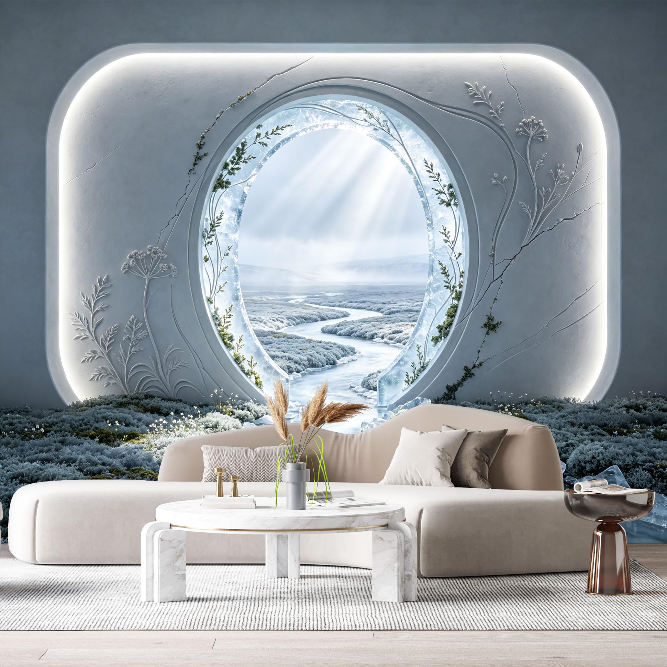 Custom Size Wall Murals Surreal Ethereal Portal Misty River Landscape 3D Trompe L'Oeil SelfAdhesiveWall Fabric Removable Wallpaper Wall Decor for Living Room Bedroom Bathroom