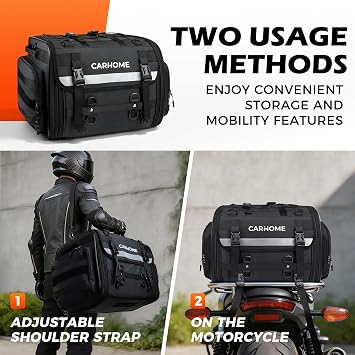 Motorcycle Tail Bag, 40L-60L Expandable Motorcycle Travel Luggage