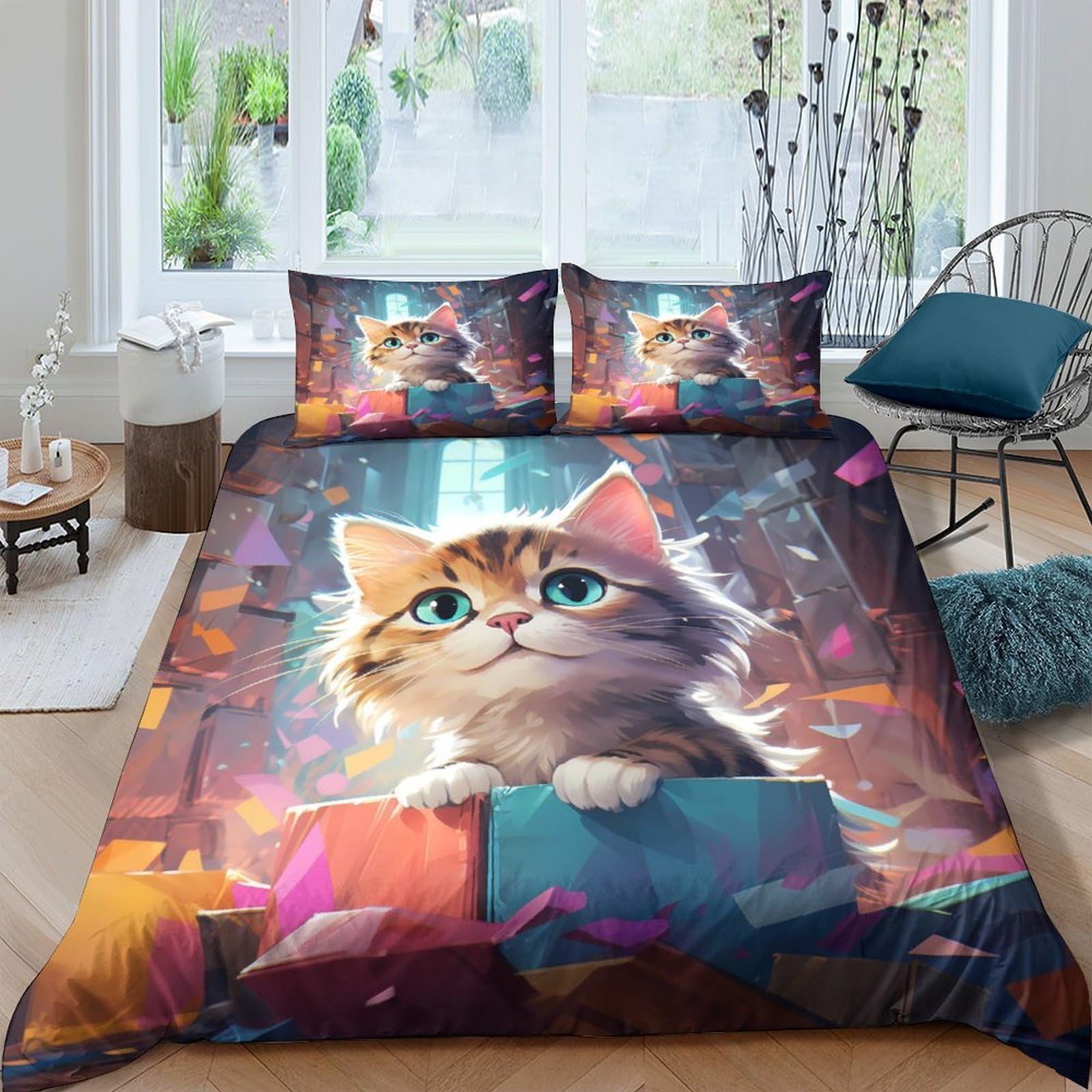 Ctjqhvkz Style-3 3D Printed Cute Cat Fitted Sheet Microfiber Soft Breathable Forest Art Mattress Cover For Bedroom Guest Room Decor Single（135X200cm）