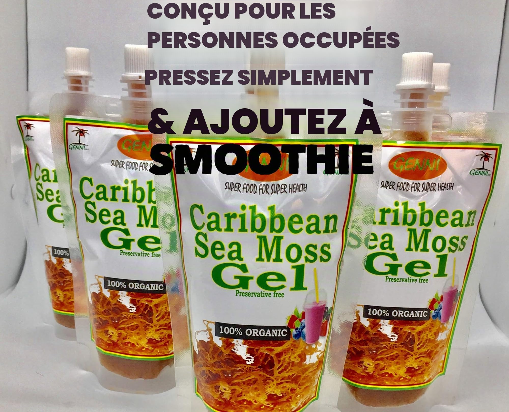 Gel de Mousse de Mer des Caraïbes, 6 Paquets de 250 ml, Lot de 4
