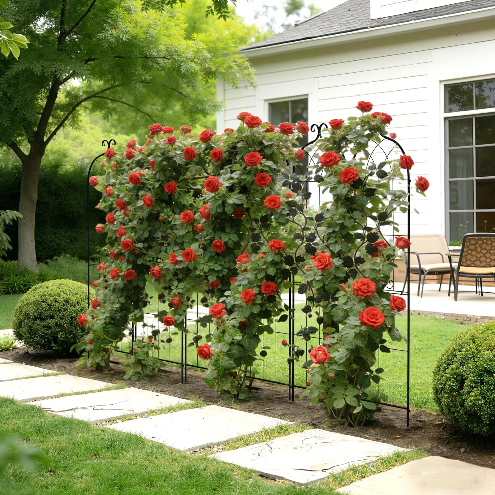 VEVOR Set 6 pz Traliccio da Giardinaggio 180x52,5 cm, Pannello da Giardino in Metallo con Finitura Verniciata a Polvere, Collegabili, Grigliato da Supporto Divisorio Decorativo per Rose Rampicanti