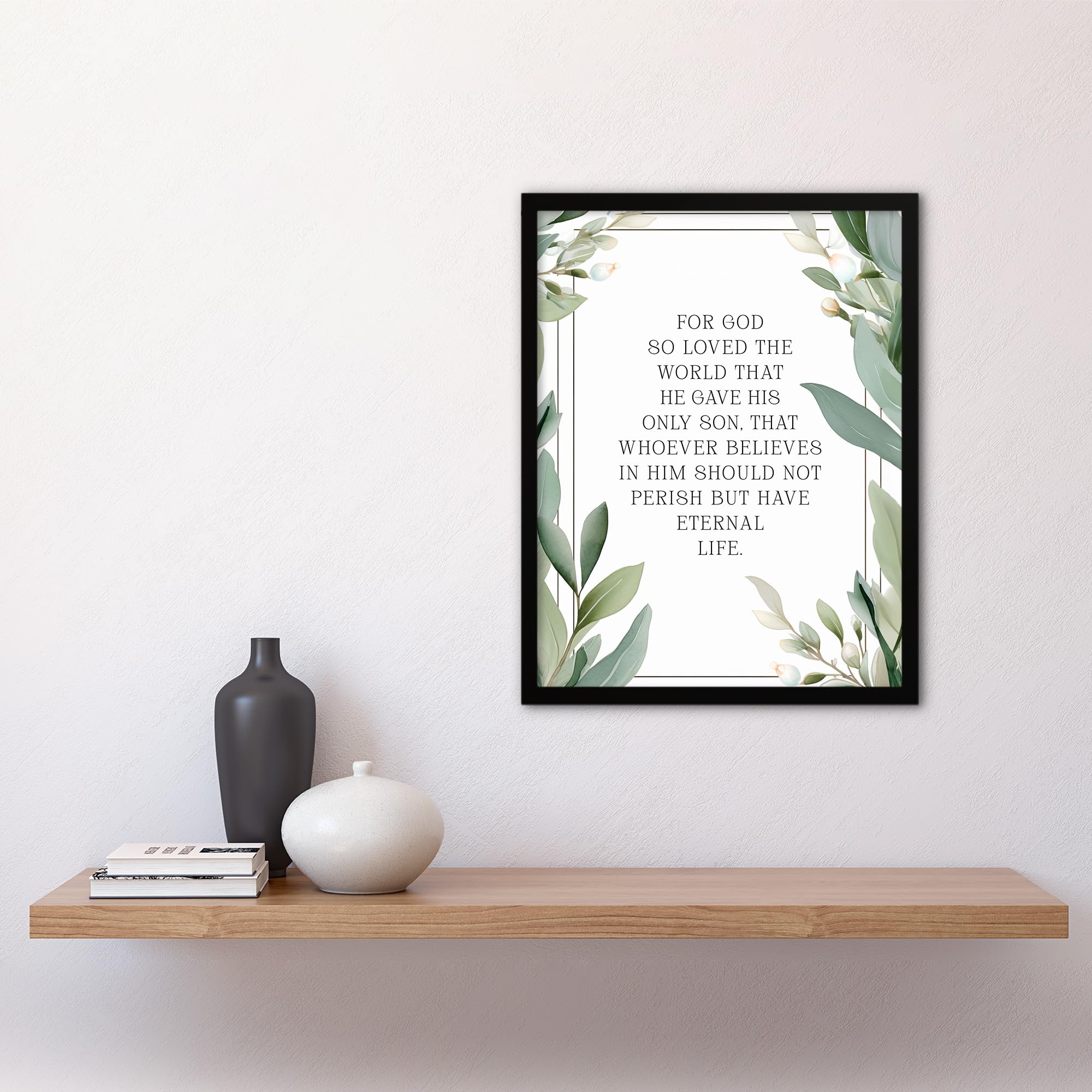 Artery8 John 3:16 God So Loved the World Quote Jesus Christ Christian Bible Faith God Verse Revelations Green Flowers Artwork Art Print Framed Poster Wall Decor 12x16 inch - Image 4