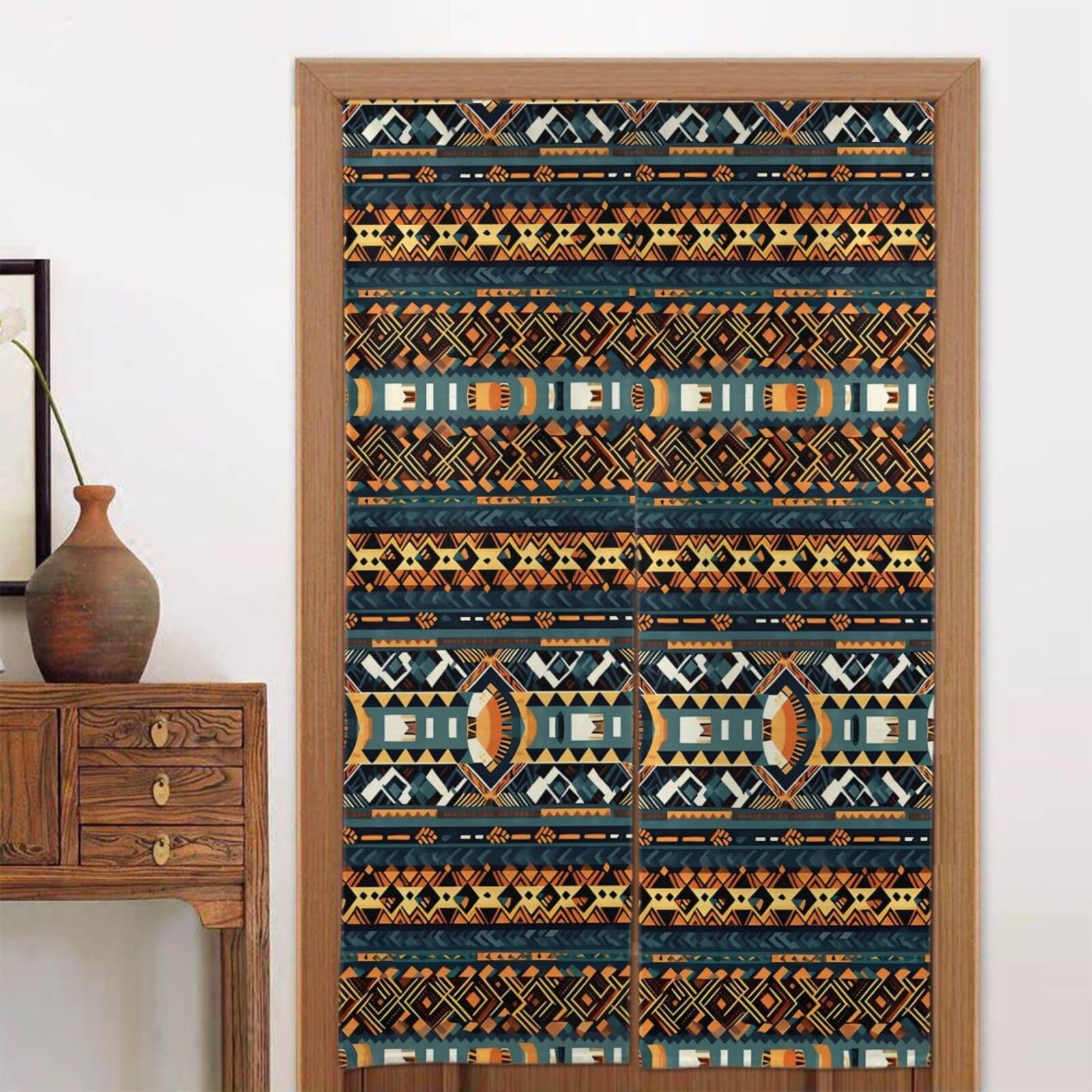 CNTDBU African Tribal Ethnic Texture Door Curtain 34x56 Inch-Room Divider Panel for Privacy, Entryway Screen for Kitchen Bedroom