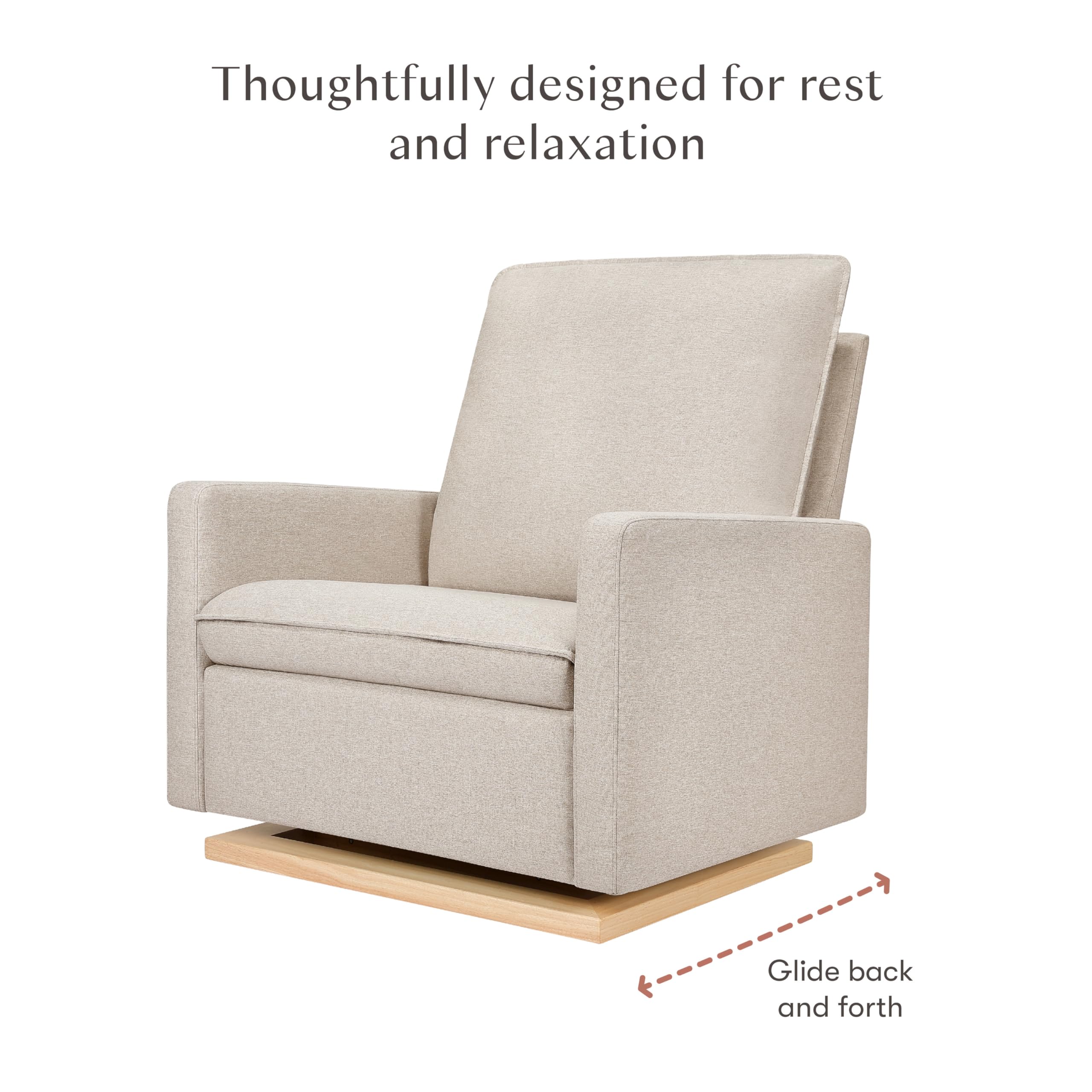 babyletto Cali Pillowback Chair and a Half Glider in Performance Beach Eco-Weave with Light Wood Base, Water Repellent & Stain Resistant, Greenguard Gold and CertiPUR-US Certified