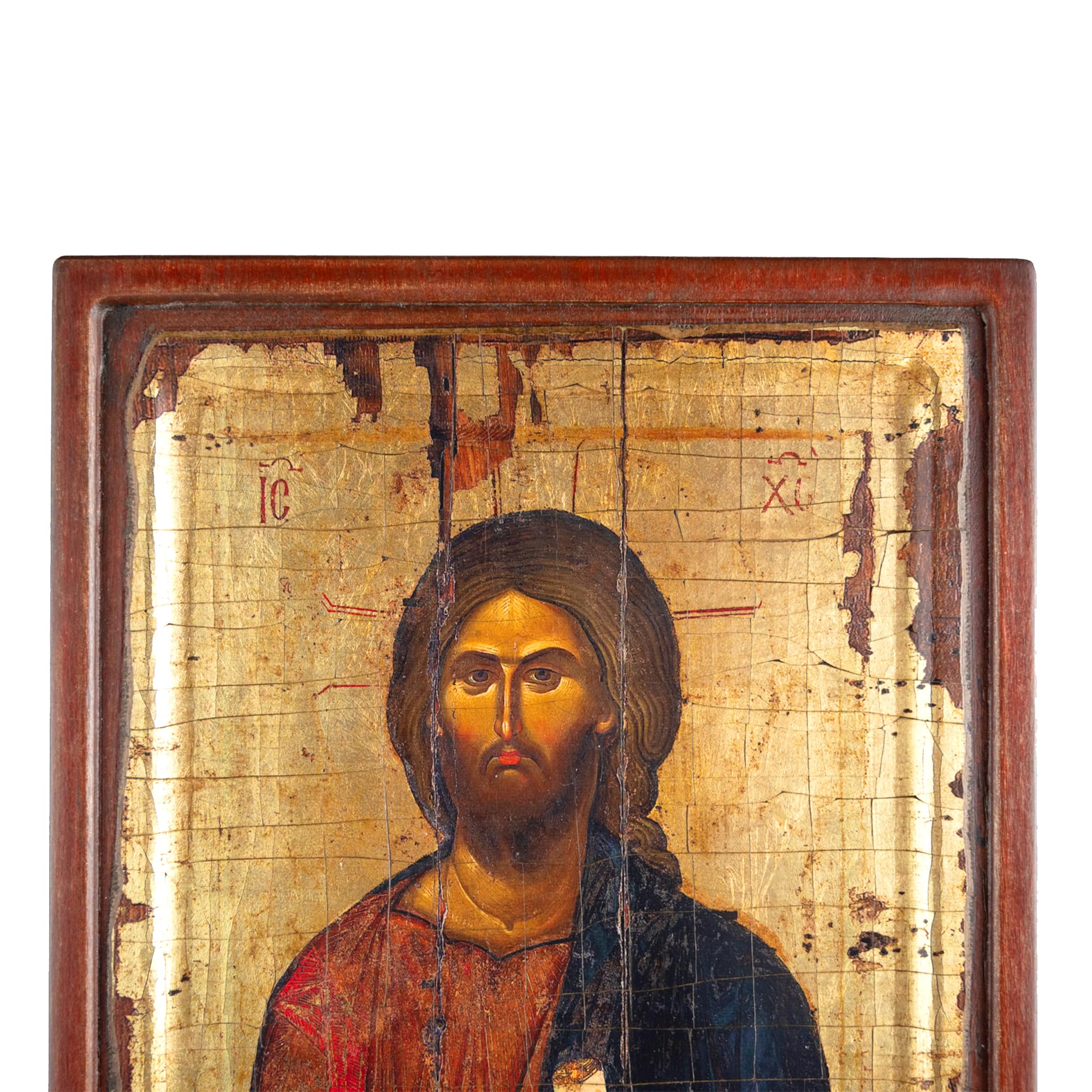 VATOPEDI MONASTERY Jesus Christus, 13. Jahrhundert, geprägte, gealterte Holzikon auf Leinwand mit goldenem Hintergrund vom Berg Athos