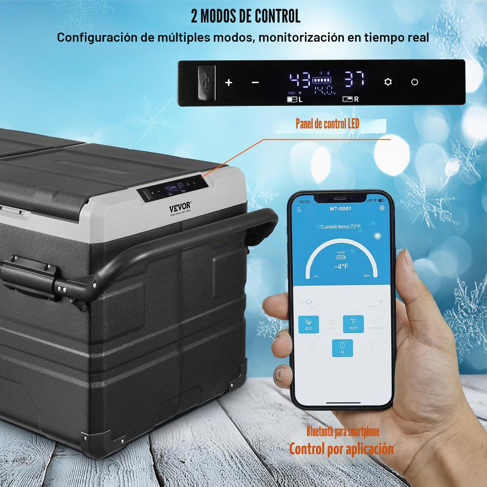 VEVOR Refrigerador para Automóvil, Congelador Portátil de Doble Zona de 115 L con Ruedas y Asa, -20~20 ℃, Refrigerador con Compresor de 1005 x 571 x 522 mm para Exteriores, Campamentos, ≤ 45 dB