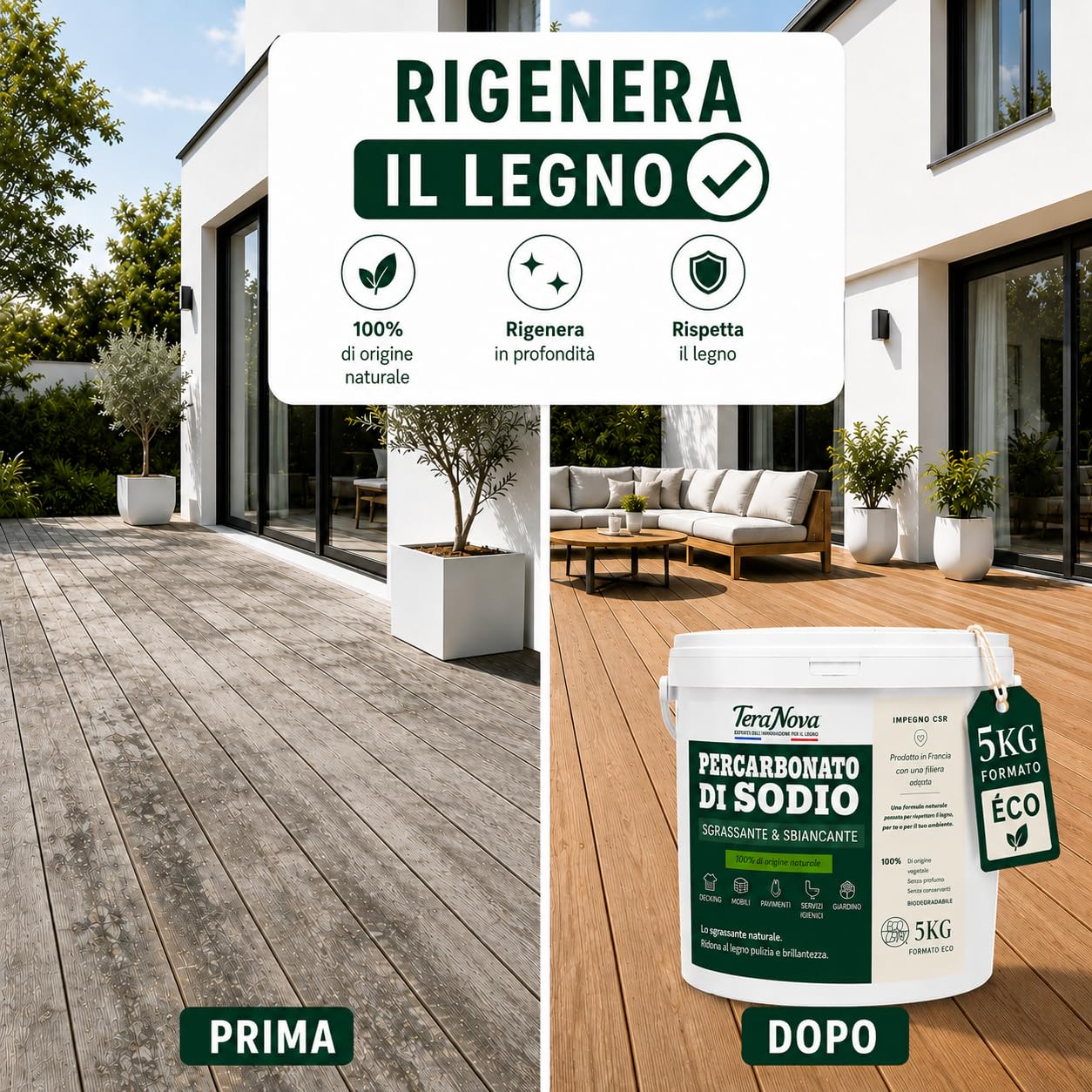 Percarbonato di Sodio 5 kg – Smacchiatore e Sbiancante Naturale ECOCERT – 100% Puro senza Additivi – Oltre 600 Lavaggi – Ossigeno Attivo – Dosatore Incluso