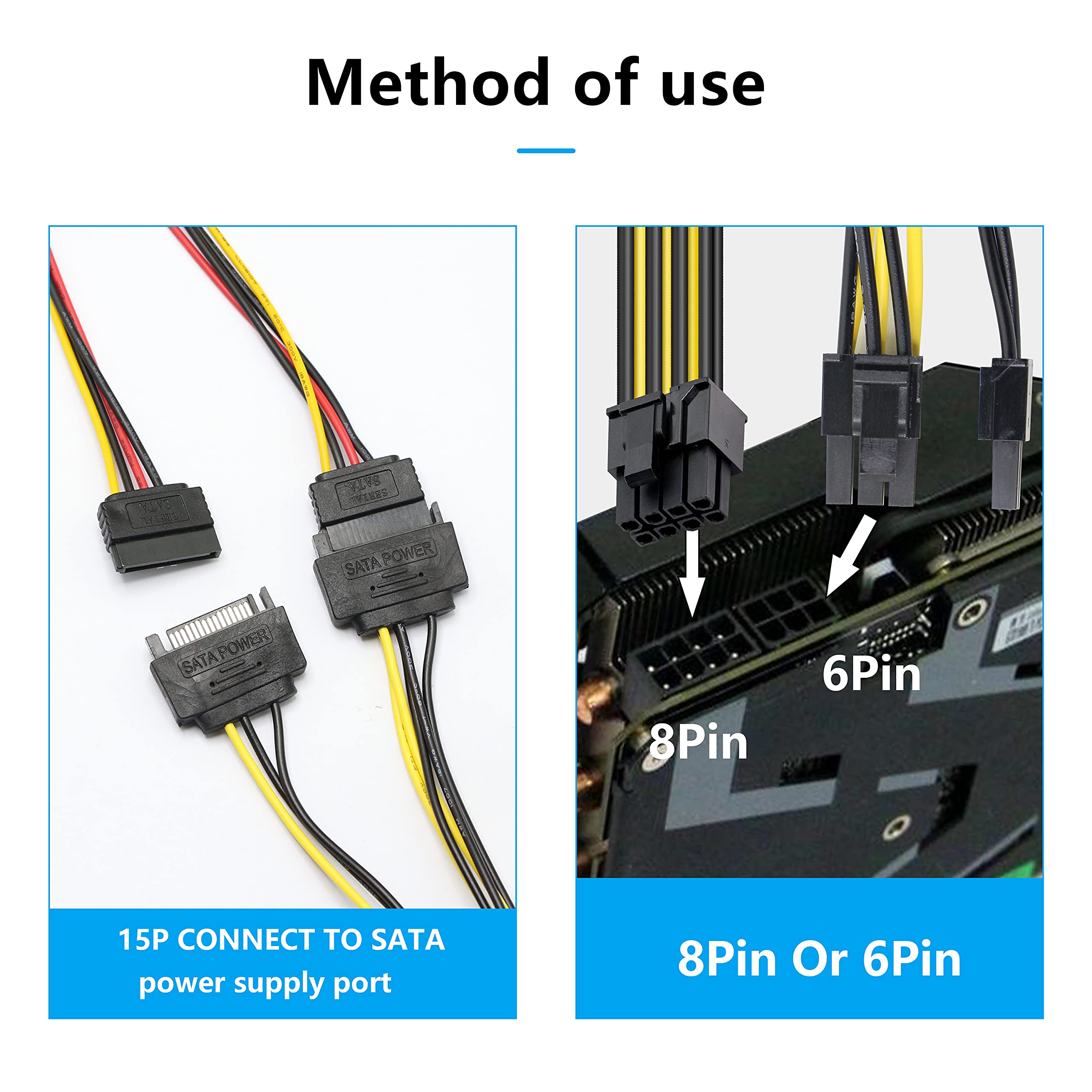 VANLOFE 15Pin SATA Male To 8pin 6 2  PCI-E Male Video Card Power Supply Adapter Cable