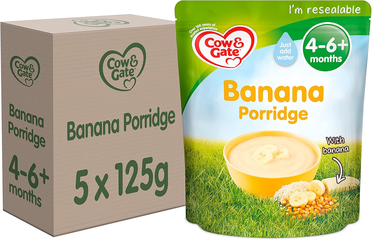 Cow & Gate Banana Porridge Baby Food Cereal, 46+ Months, 125g (Pack of