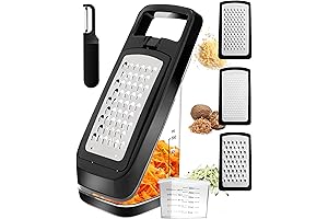BASSWOOD Cheese Grater with Container - Box Grater Cheese Shredder Lemon Zester Grater with Handle