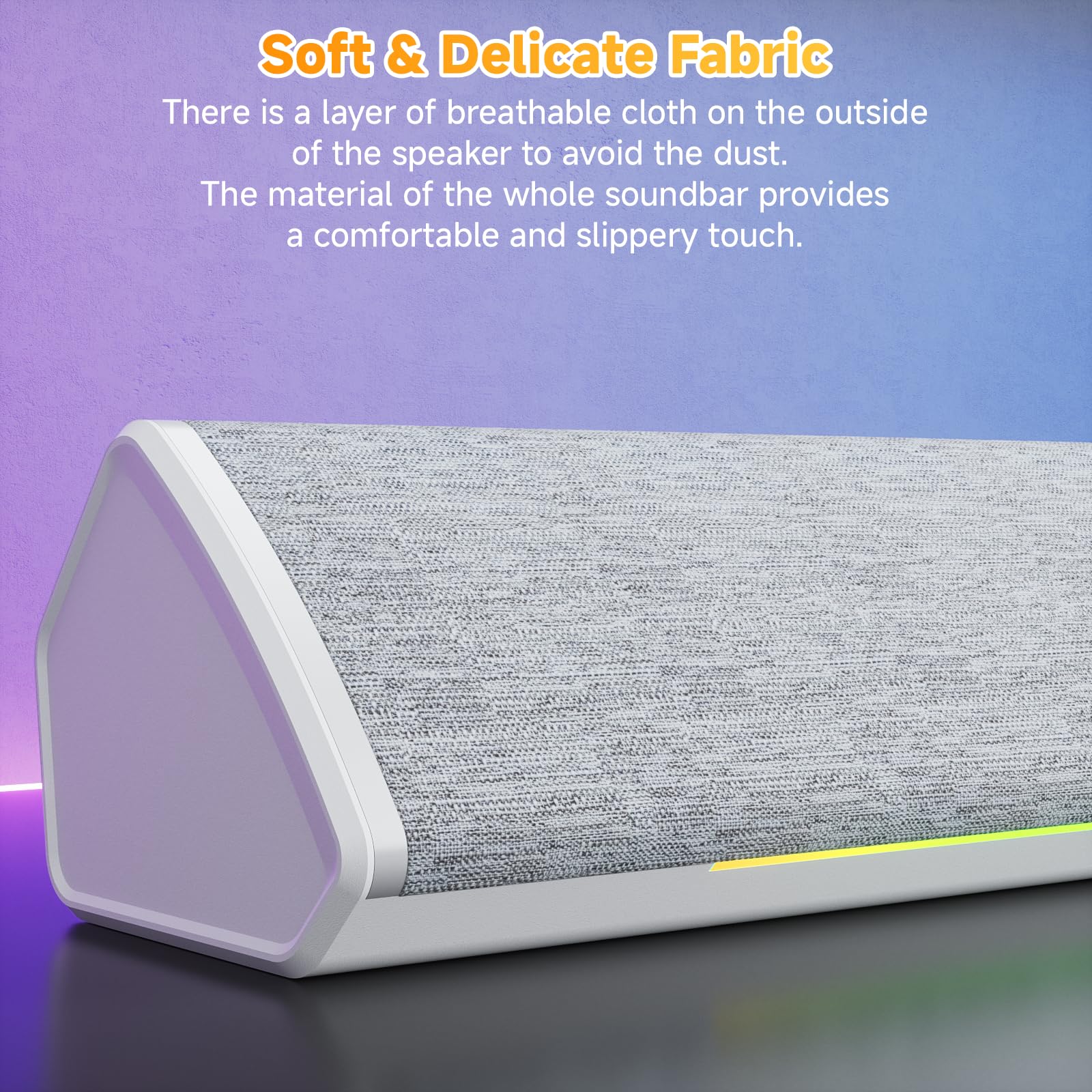 SOULION R60 Altavoz PC 12W Barra de Sonido USB Bluetooth para Gaming | Altavoces para Ordenador Portátil, Monitor, Bluetooth 5.3 , Luz LED, Alimentación por USB, con Conector de 3,5 mm Aux, Blanco