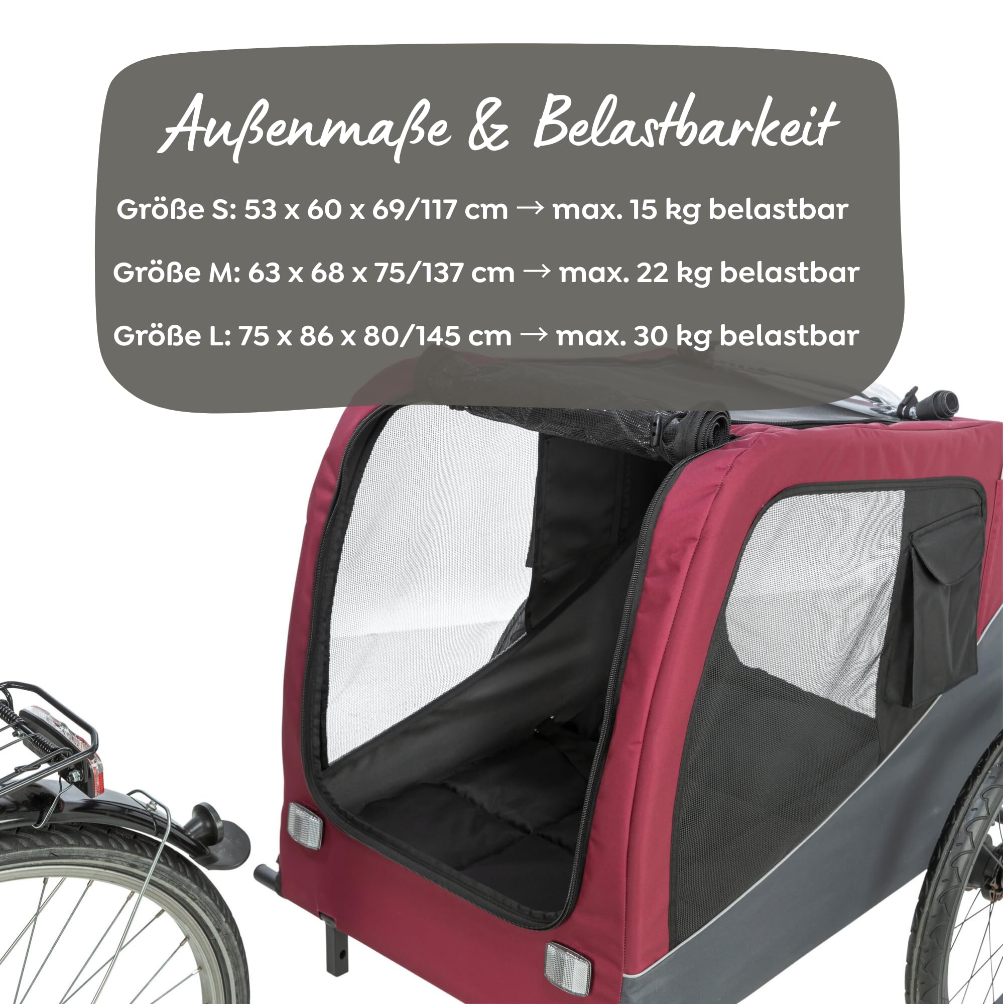 Trixie Fahrrad-Anhänger für Hunde – sicherer Tiertransport – zusammenklappbar – grau und rot – Größe S: 53 × 60 × 60/117 cm