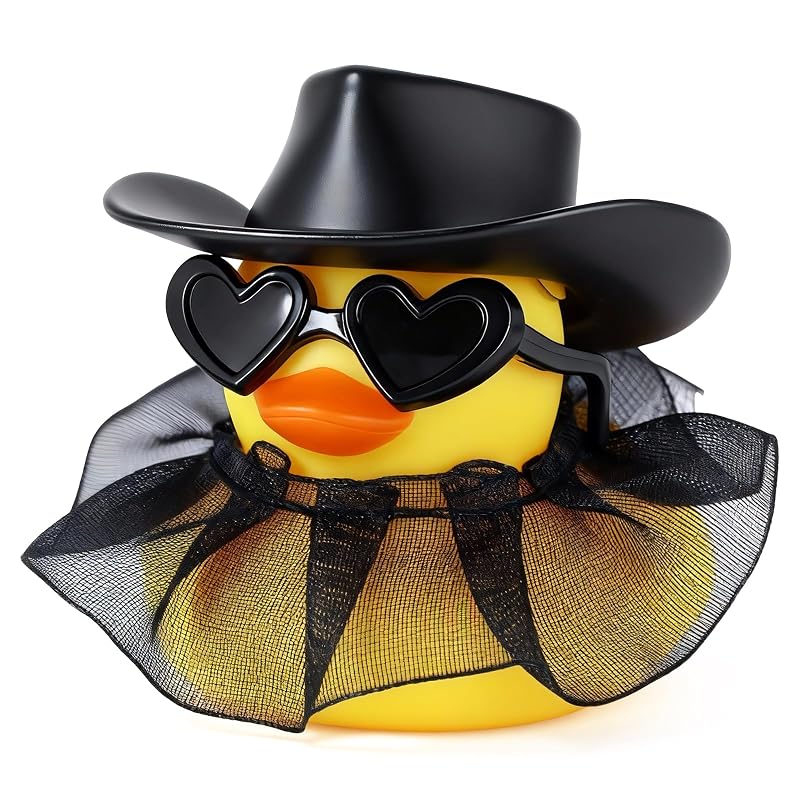 Pato de Borracha Cowboy Preto com Chapéu, Óculos e Saia Transparente BOZILY