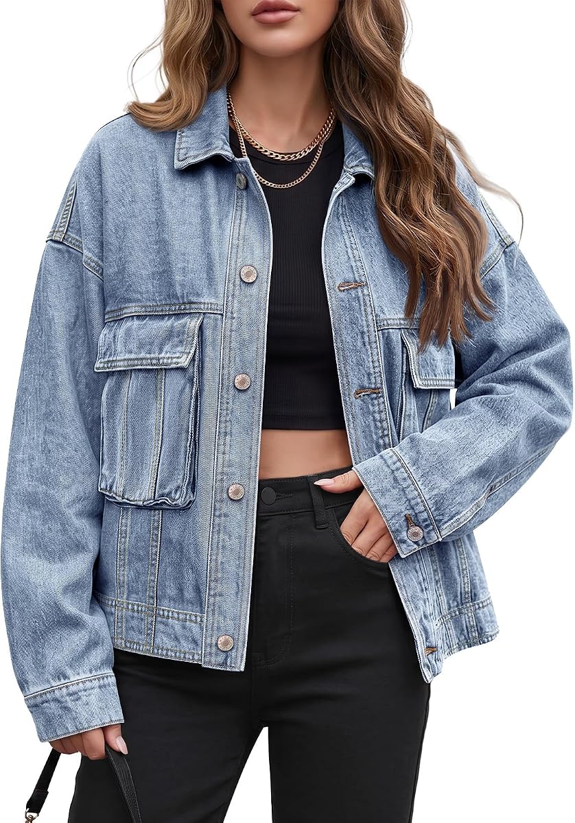 Chaqueta vaquera extragrande con botones y abrigo vaquero para mujer