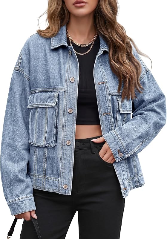 campera vaquera extragrande con botones y abrigo vaquero para mujer