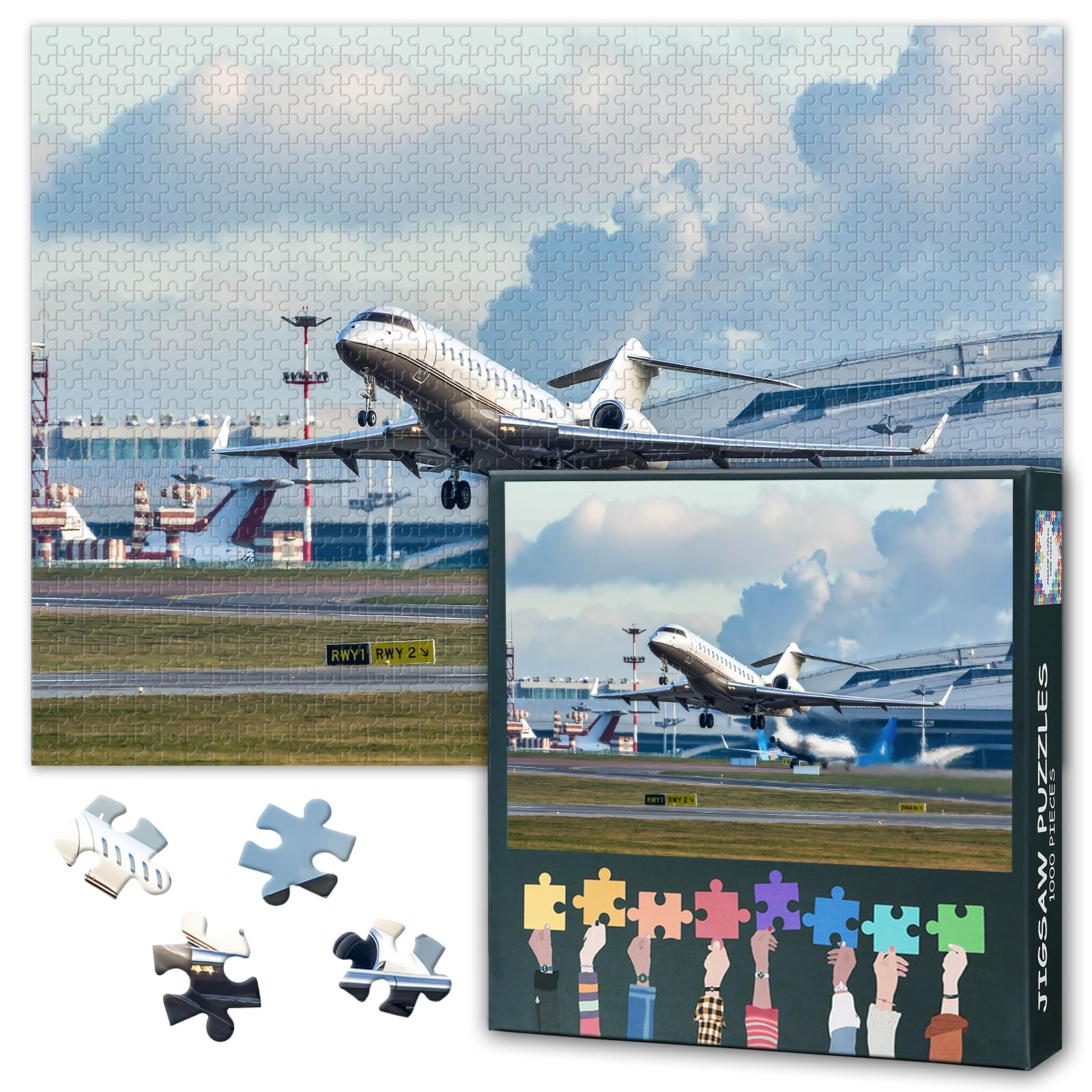 Airport Runway Jigsaw Puzzle for Adults Gift Home Decor Plane Takes off Intelligence Puzzles for Family Games 1000 Pieces Challenging Jigsaw Puzzle for Adults Airplane 27.5"X19.7"
