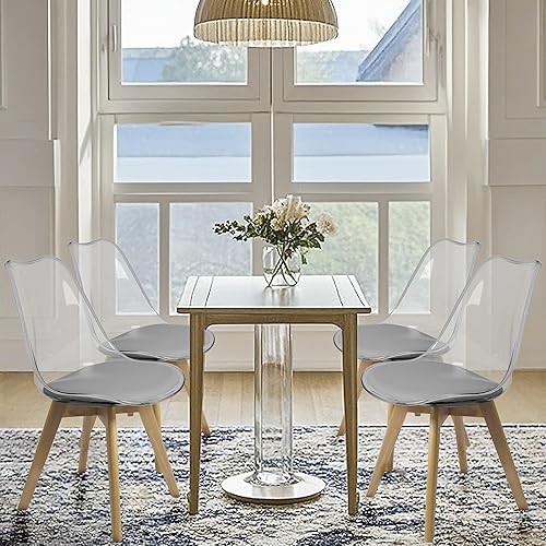 Miniatura 2 de CangLong Juego de 4 sillas de comedor, modernas de mediados de siglo, sillas de escritorio de comedor acolchadas suaves con patas de madera, para