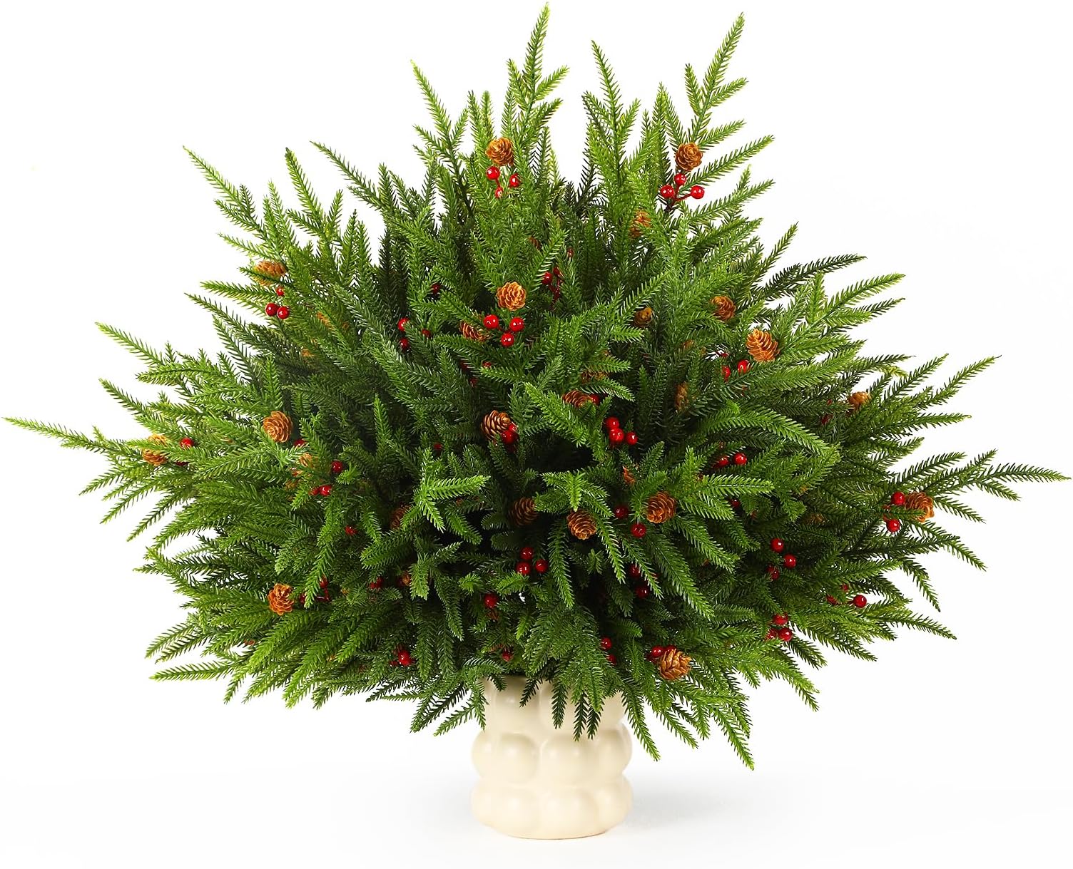 Watayo 60 Pcs Christmas Norfolk Pine Branches With Red