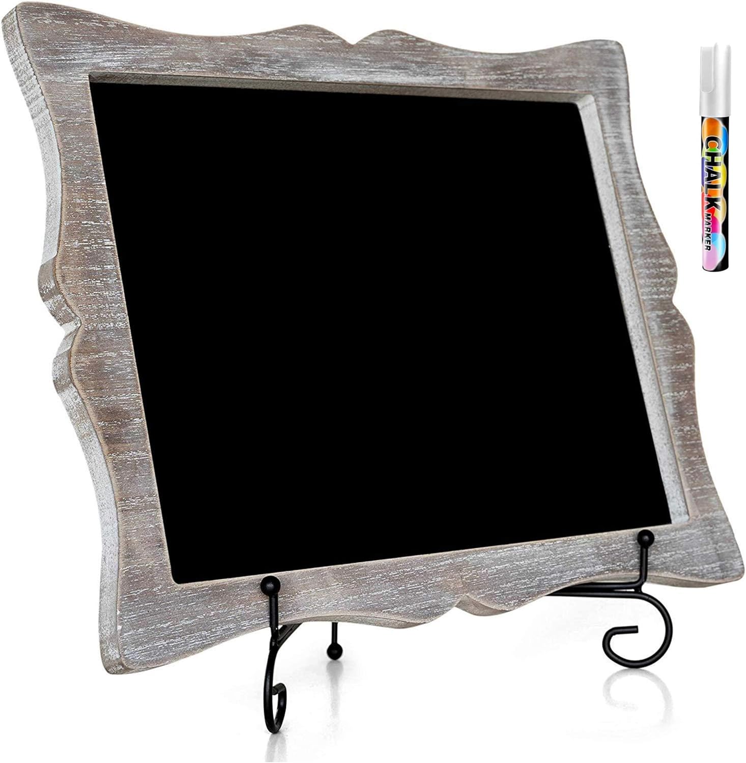 Small Chalkboard Sign with Easel (11×13) + White Liquid Chalk Marker | Hanging or Freestanding Framed Chalk Board with Hand Crafted Sweetheart Frame – Multipurpose | Small Black Board Sign