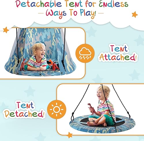 Miniatura 5 de Columpio colgante para tienda de campaña – Columpio flotante desmontable, columpio para niños – 330 libras de capacidad para árbol de columpio para