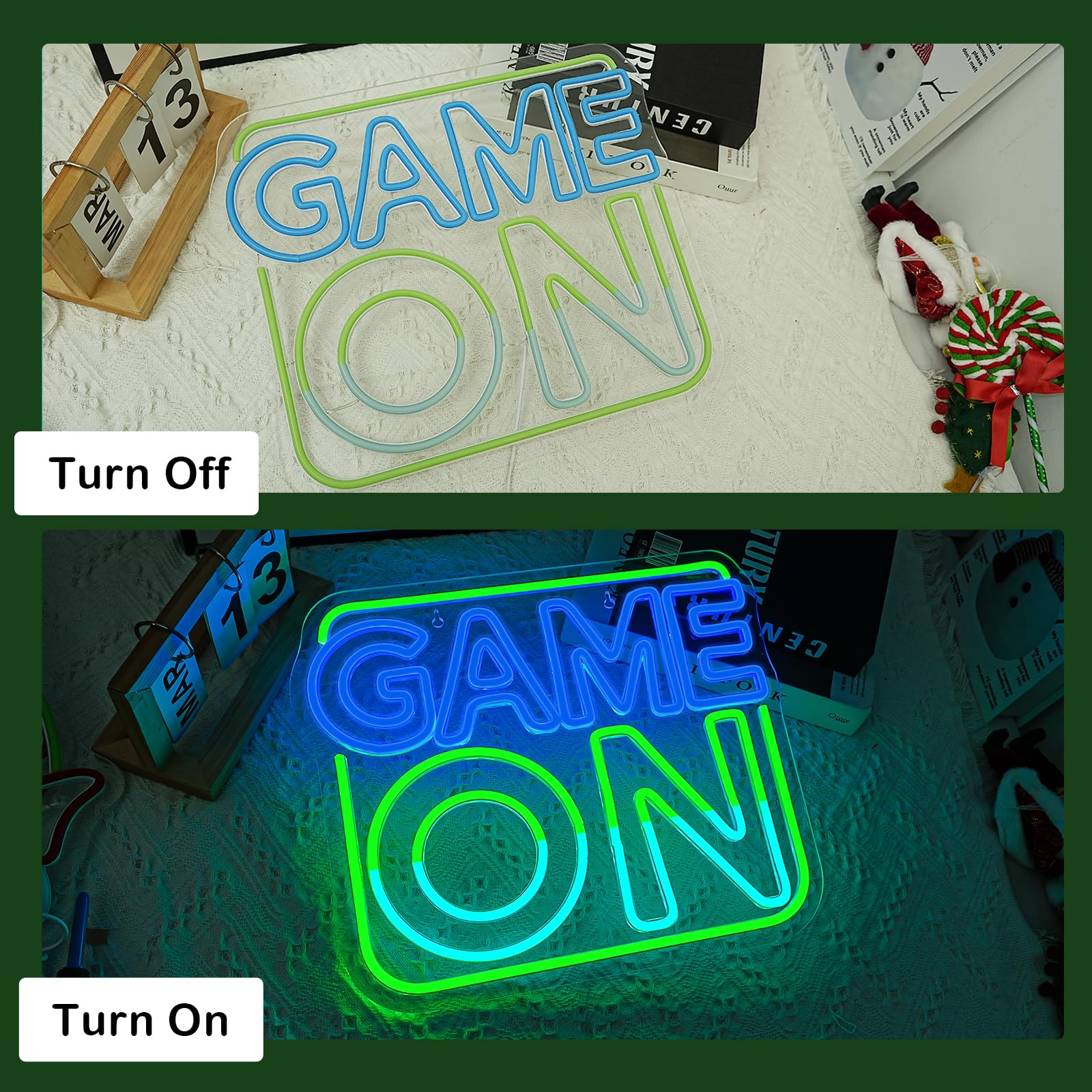 LUCUNSTAR Game On Neon - Targa da gioco Neon Sig per decorazione da parete, con scritta Game On al neon, dimmerabile, per gamer zocker fan dei bambini, zona di gioco, sala giochi
