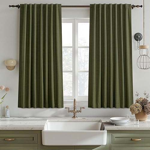 Miniatura 85 de UHITECH - Cortinas opacas de 84 pulgadas de largo, juego de 2 paneles de lino natural, 100% opacas, cortinas negras para dormitorio, sala de estar,