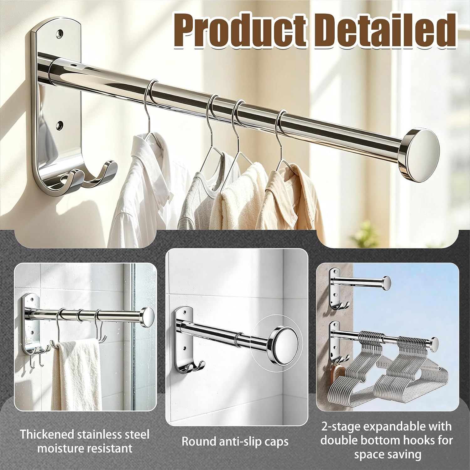 2 PACK Wall Mounted Clothes Drying Rack Pull Out Valet Rod for Closet