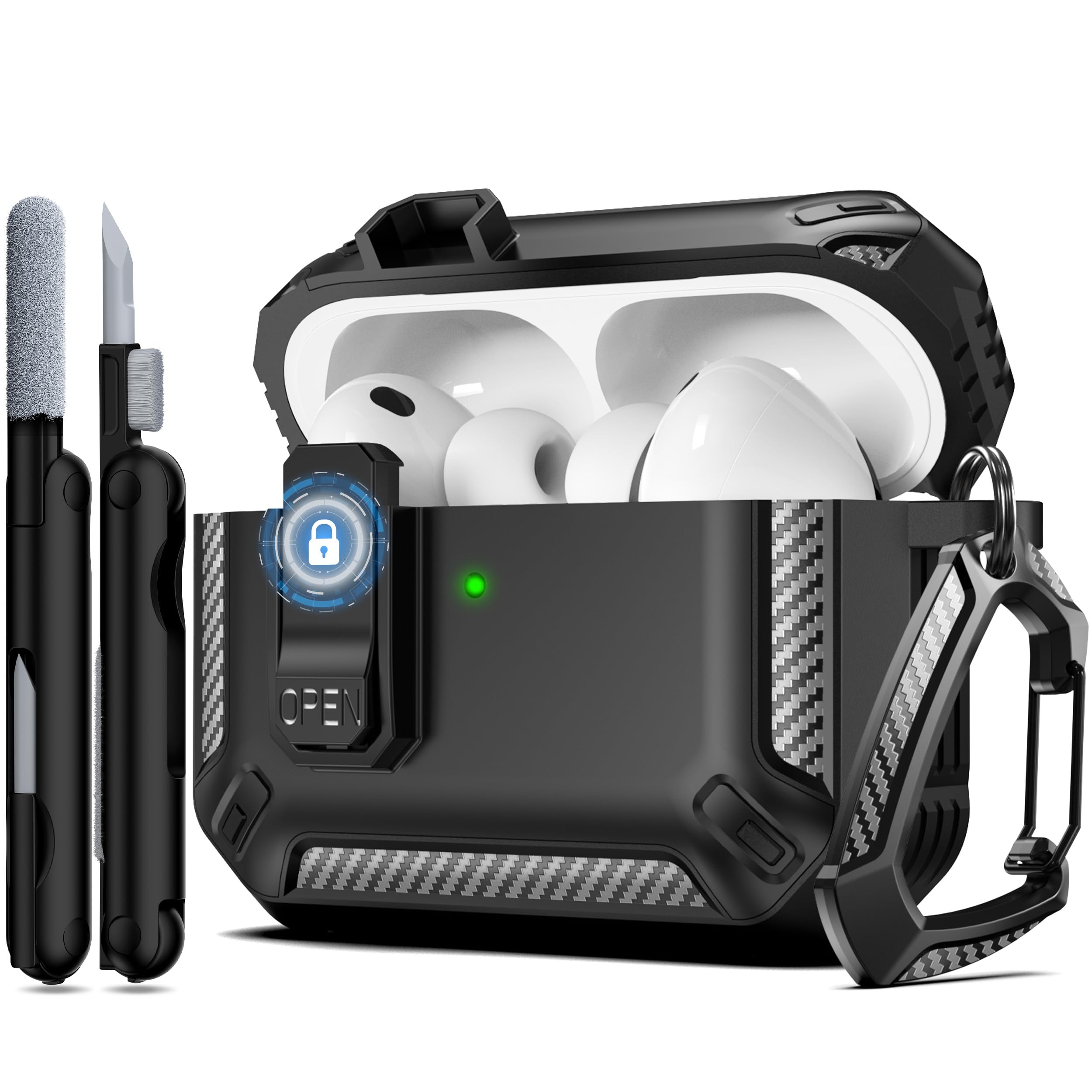 Compatible with AirPods Pro 3rd Gen Protective Case with Cleaning Kit, Military-Grade Drop Protection with Lock for AirPods Pro 3 Case, Black C1-Pro3-Black Airpods Pro 3 case