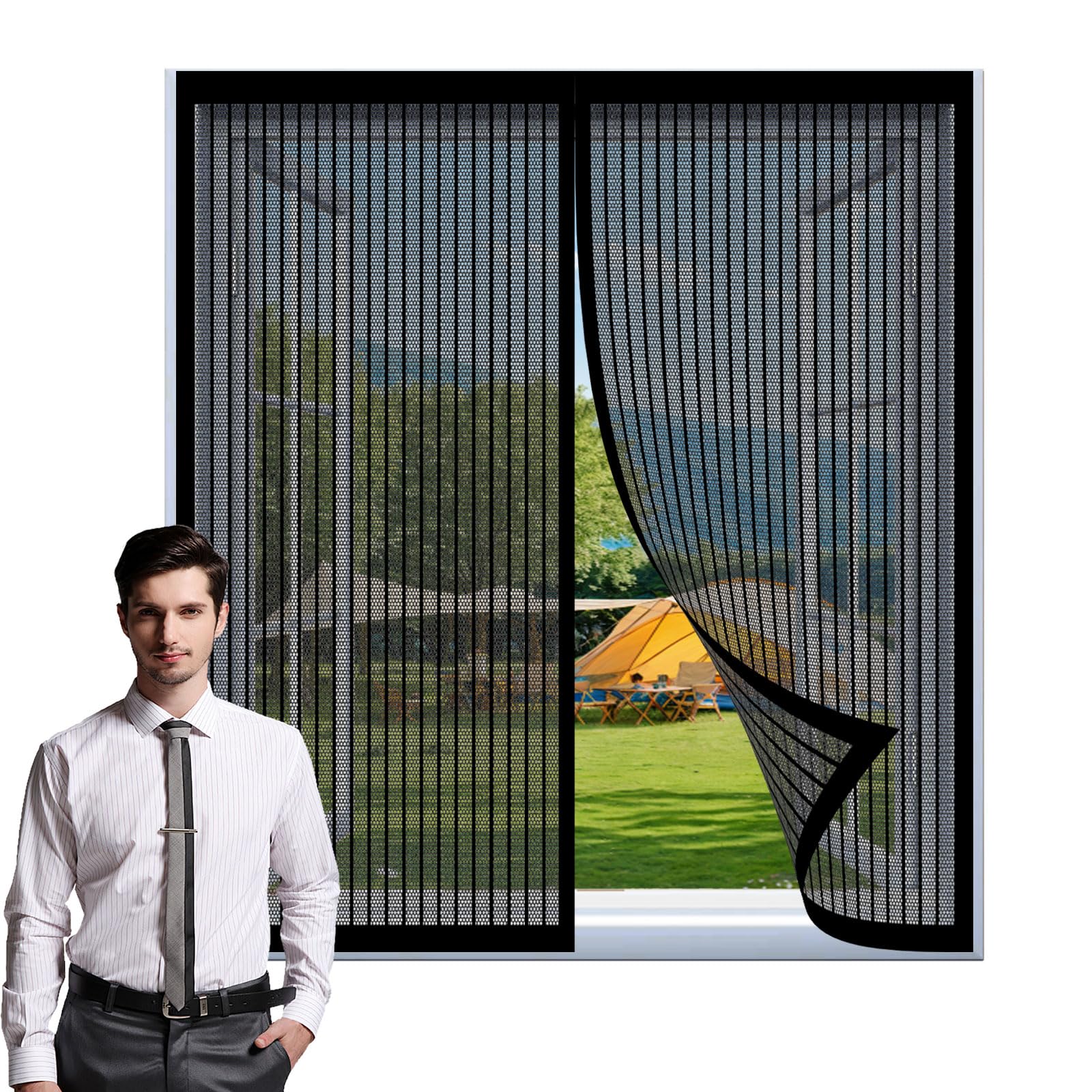 Guojun Black Magnetic Fly Screen Window Curtain 170 X 110 Cm Automatic Closure-Let Fresh Air In, Mosquito Net Window For Patio Balcony,