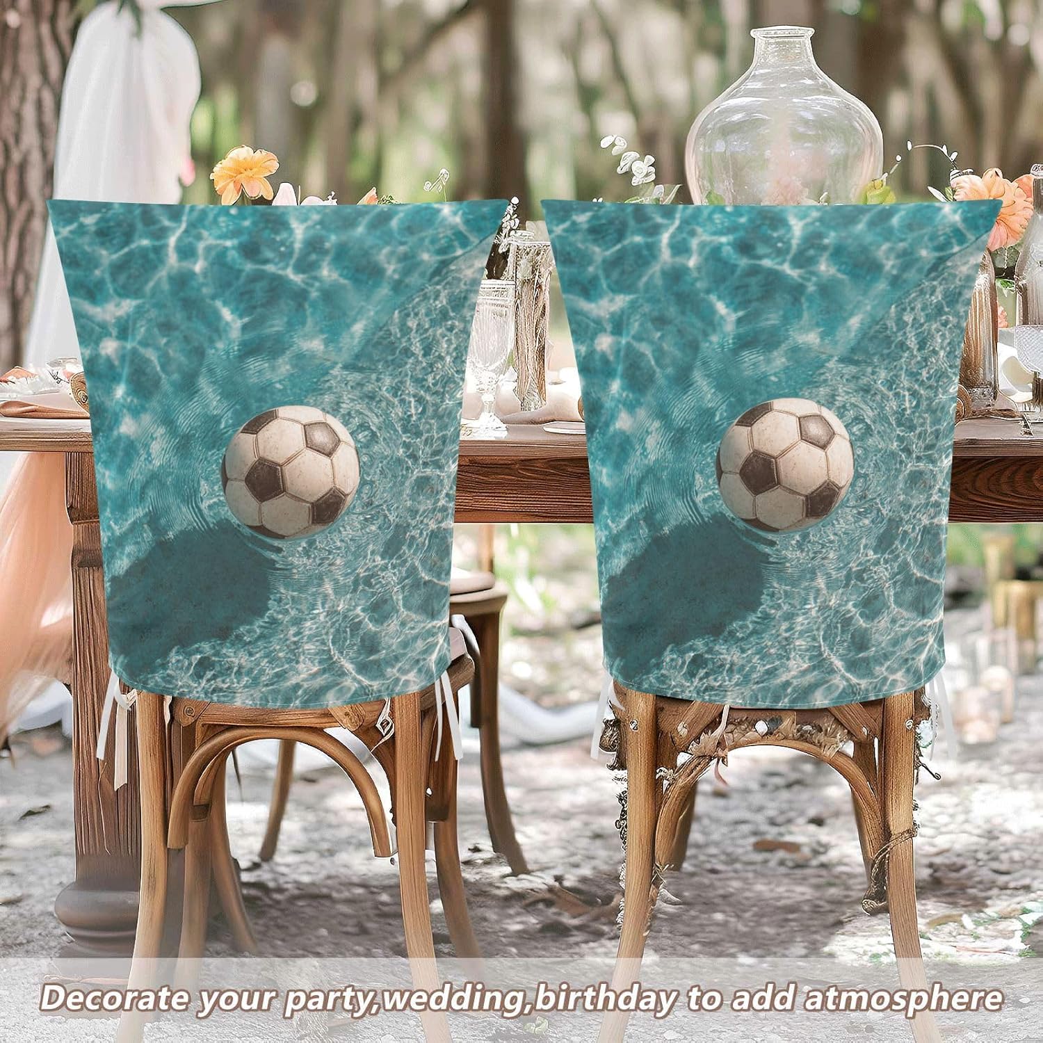 ALAZA Soccer Balls on Swimming Pool Chair Back Cover Set of 6, Washable Reusable Removable Chair Slipcovers Decorative Chair Cover for Home Kitchen Wedding Party