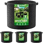 Land Guard 4-Pack Fabric Grow Bags 5 Gallon, Thickened Nonwoven Garden Pots, Growing Bags with Handles, Black