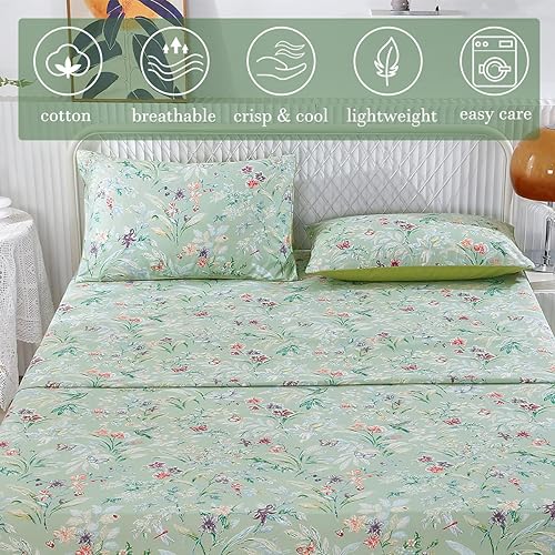 Miniatura 4 de URBONUR Juego de sábanas florales de jardín, 4 piezas, tamaño King, juego de sábanas refrescantes sedosas de algodón egipcio, resistente a las