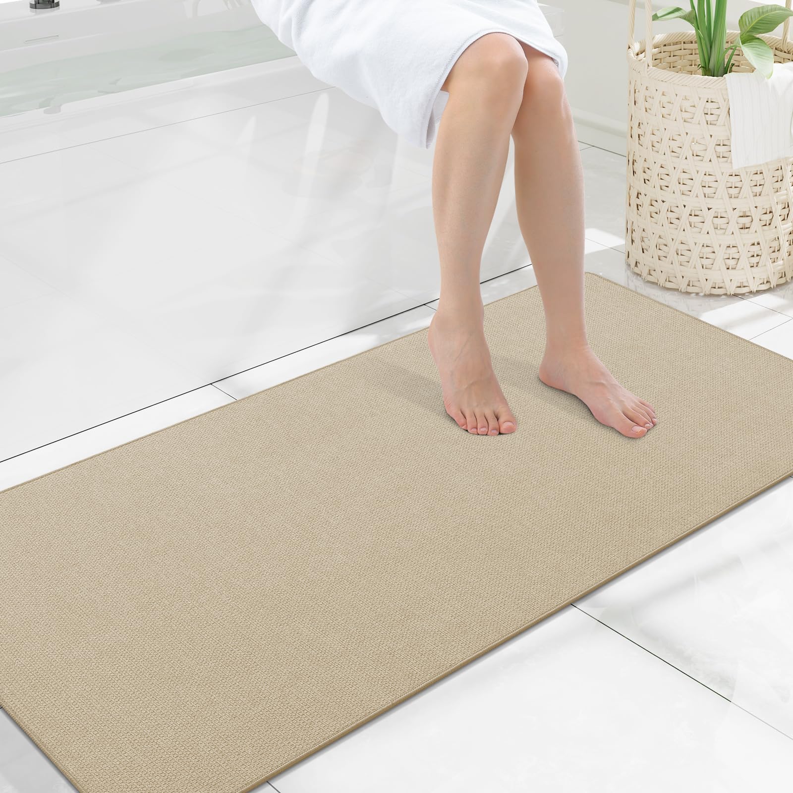 Smiry Ultra Thin Bath Mat 47x20, Non Slip Rubber Washable Bathroom Rugs