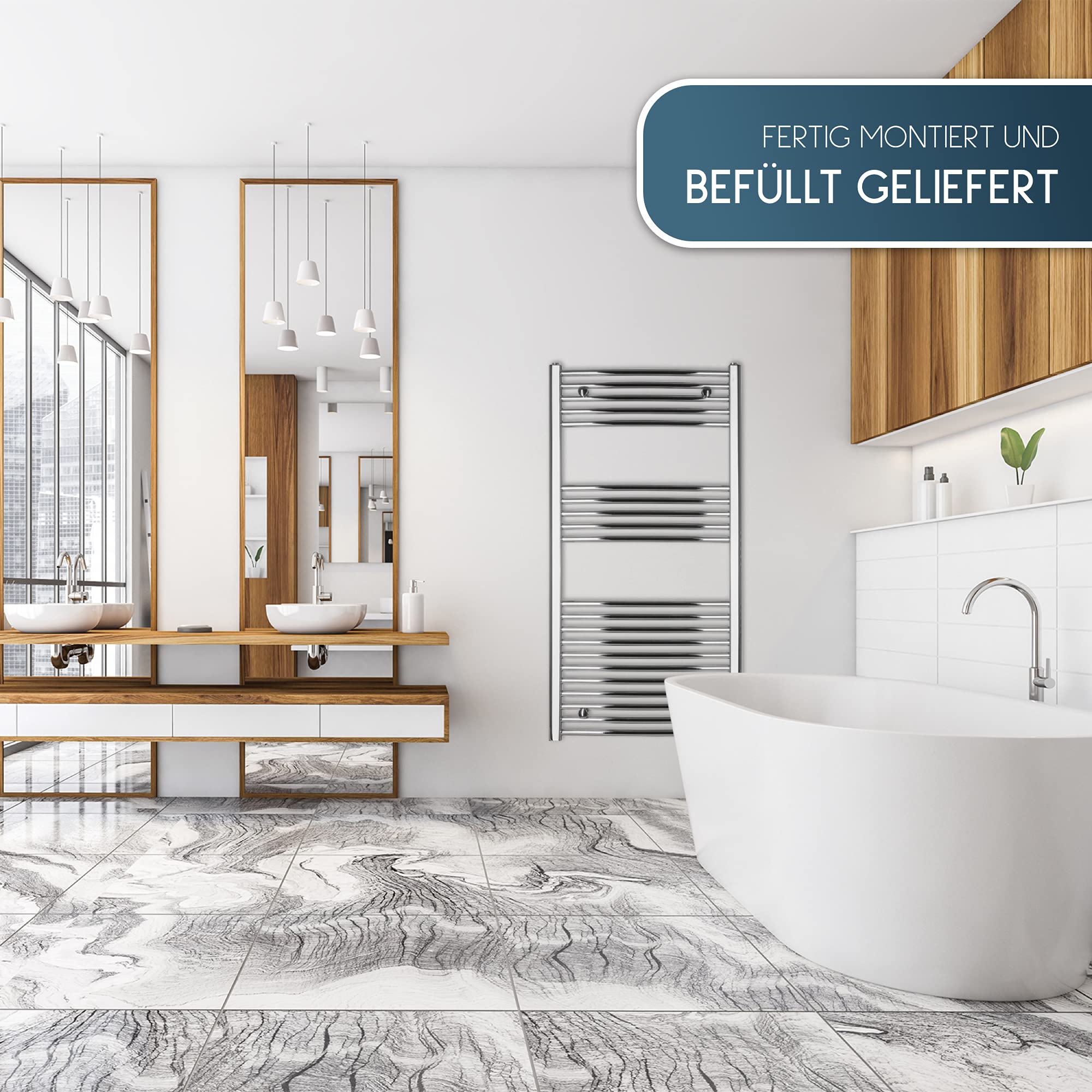 anapont elektrischer Badheizkörper - chrom gebogen - Timer-Funktion - Handtuchheizkörper - Badheizung elektrisch - Handtuchheizung - Made in Germany (KTX-2, 1175h x 600b)