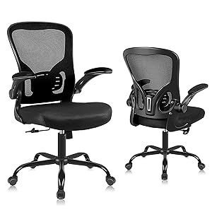 Youhauchair Silla Oficina, Silla Escritorio con Reposabrazos Abatibles, Sillas Oficina con Soporte Lumbar, Silla Ergonomica Escritorio de Malla Transpirable, Negra