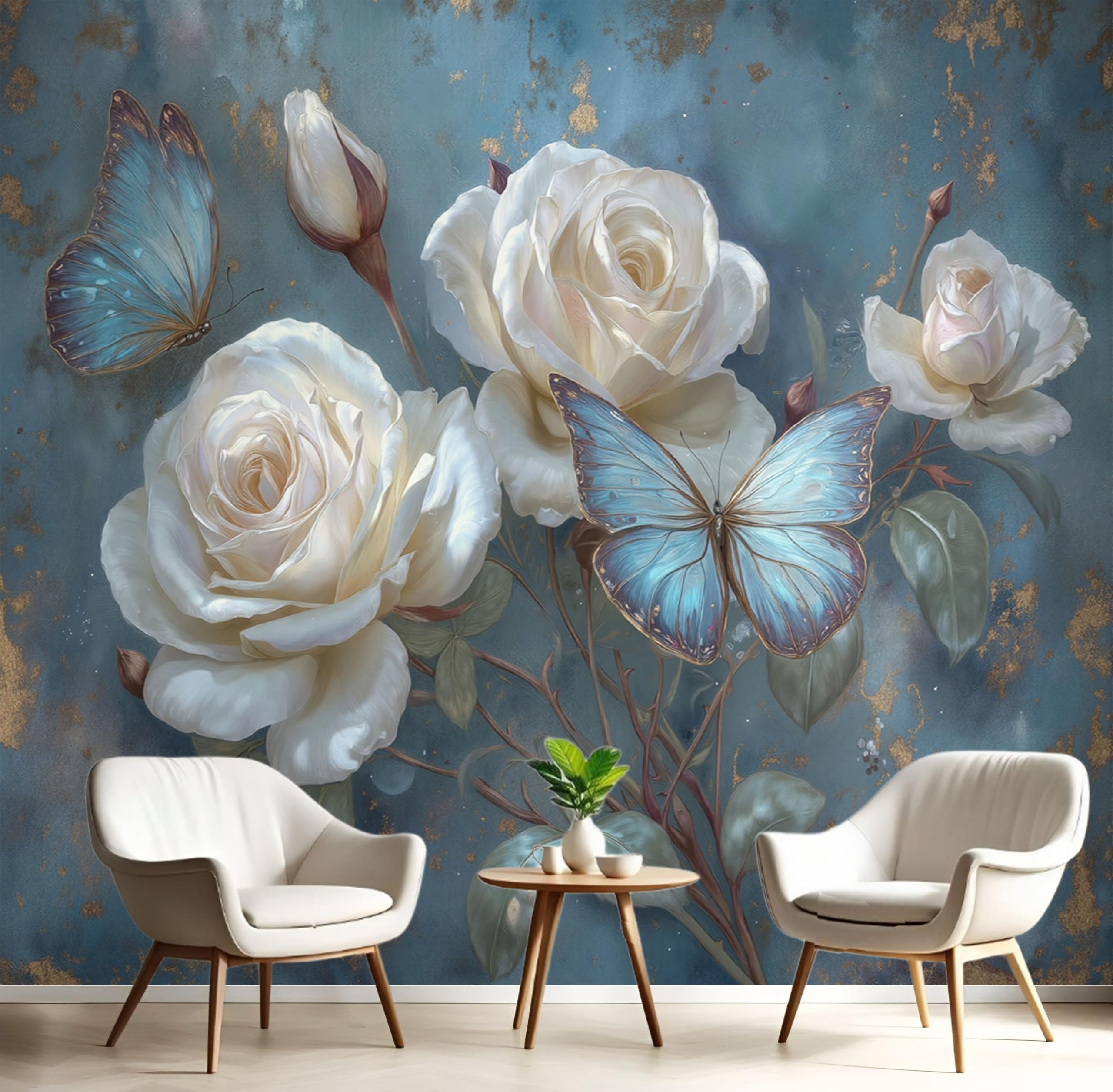 Papel pintado azul oscuro para transformar una pared sosa en un mural 3D