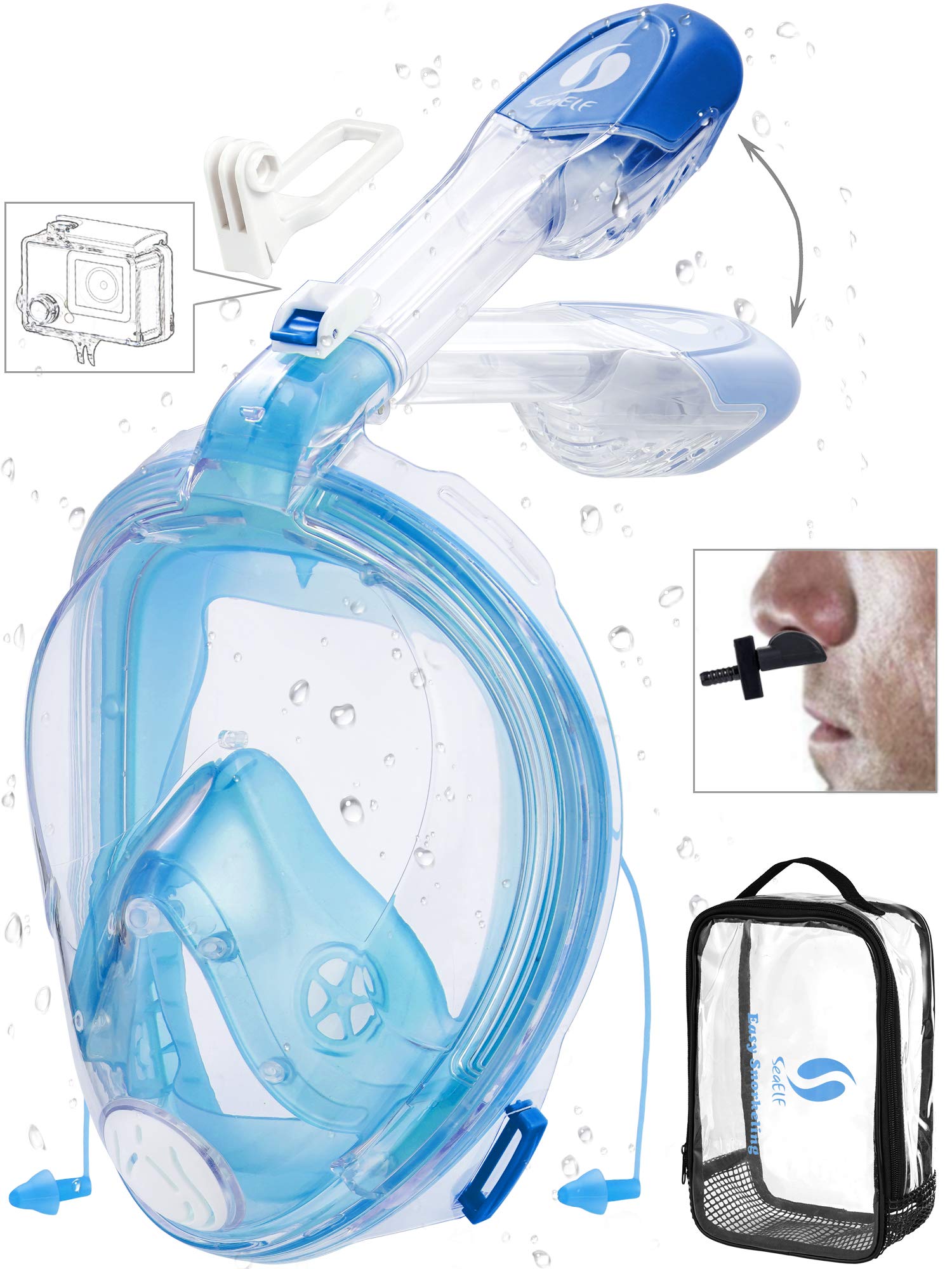 Smart Snorkel Mask 2022 Upgrade Electric Air Circulation Full Face Snorkeling Masks No Fog No Leaking No Choking Water Easybreath 180°View Foldable Diving Package Set for Snorkeling Swimming Beginner