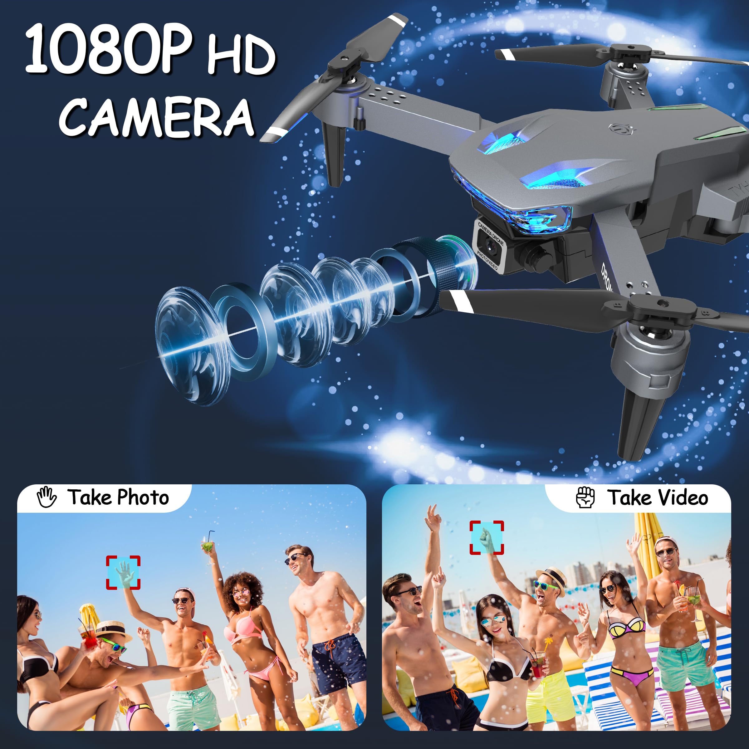 Wipkviey T28 Drone with 1080P Camera for Adults & Beginners, Foldable FPV RC Quadcopter, Altitude Hold, Gesture Selfie, Waypoint Flight, 3D Flip, 2 Batteries, Easy to Fly, Gift for Kids, Boys & Girls — view 2
