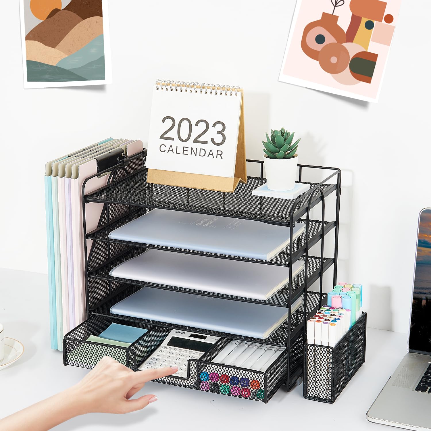 Organisateur De Bureau 3 Niveaux En Maille Avec Poignée – Rose – Range-lettres A4, Dossiers & Fournitures