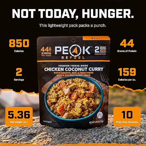Vista 5 de Peak Refuel Curry de Pollo con Coco Deshidratado Comida para Mochileros y Camping Sabor y Calidad Increíbles Alta en Proteínas Carne Real