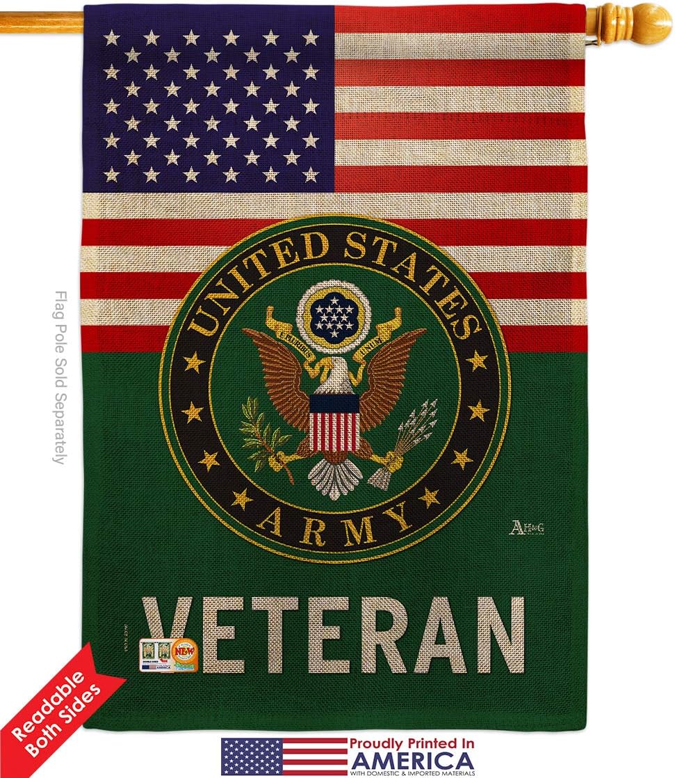 US Army Veteran Burlap House Flag Armed Forces Rangers United State American Military Retire Official Small Decorative Gift Yard Banner Double-Sided Made In USA 28 X 40
