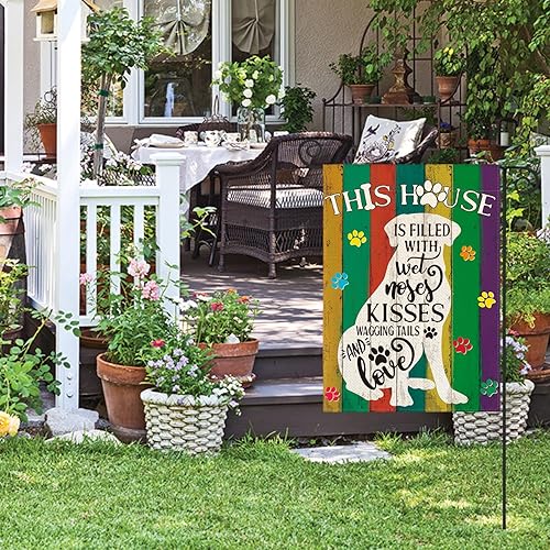 Miniatura 3 de AVOIN colorlife Pawprints - Bandera de jardín para perros y mascotas, 12 x 18 pulgadas, doble cara exterior, arpillera con texturas de madera de